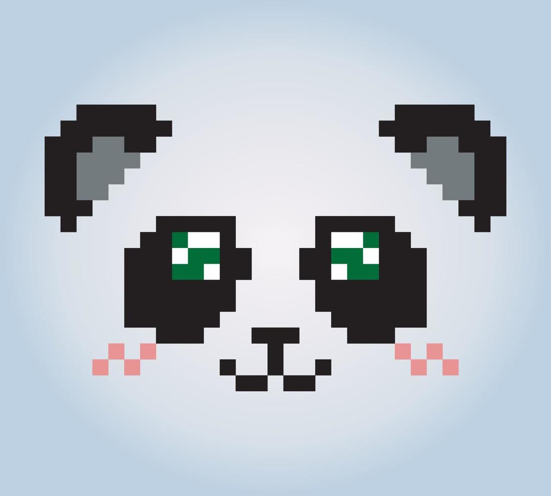8 bits of panda face pixels. Animals for game assets and cross stitch patterns in vector illustrations.