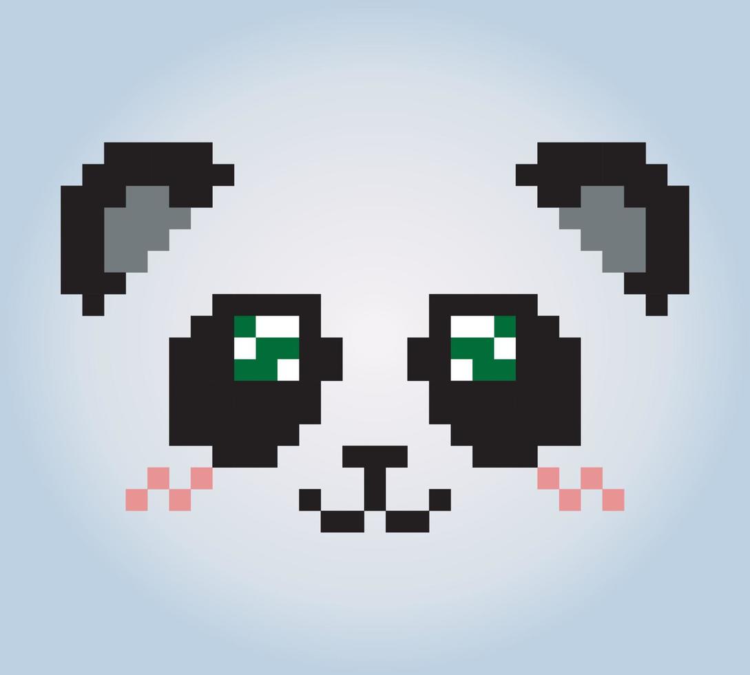 8 bits de píxeles de cara de panda. animales para activos de juego y patrones de punto de cruz en ilustraciones vectoriales. vector