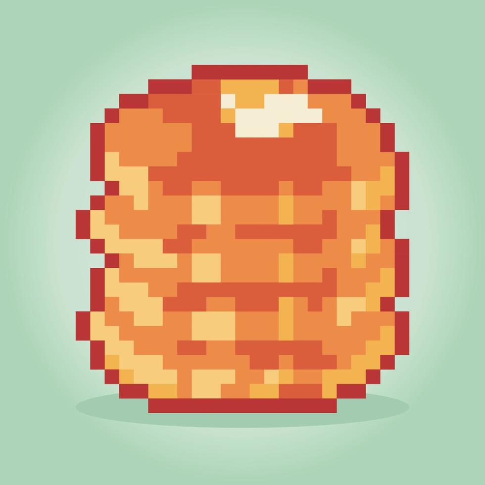 Panqueque de píxeles de 8 bits. alimentos para los activos del juego y patrones de punto de cruz en ilustraciones vectoriales. vector