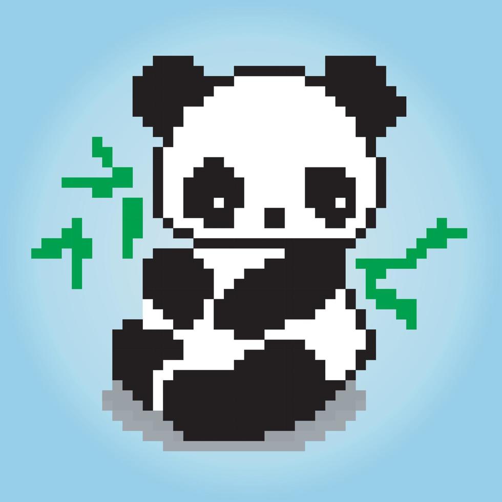 8 bit pixels panda. Animals for game assets and cross stitch patterns in vector illustrations.