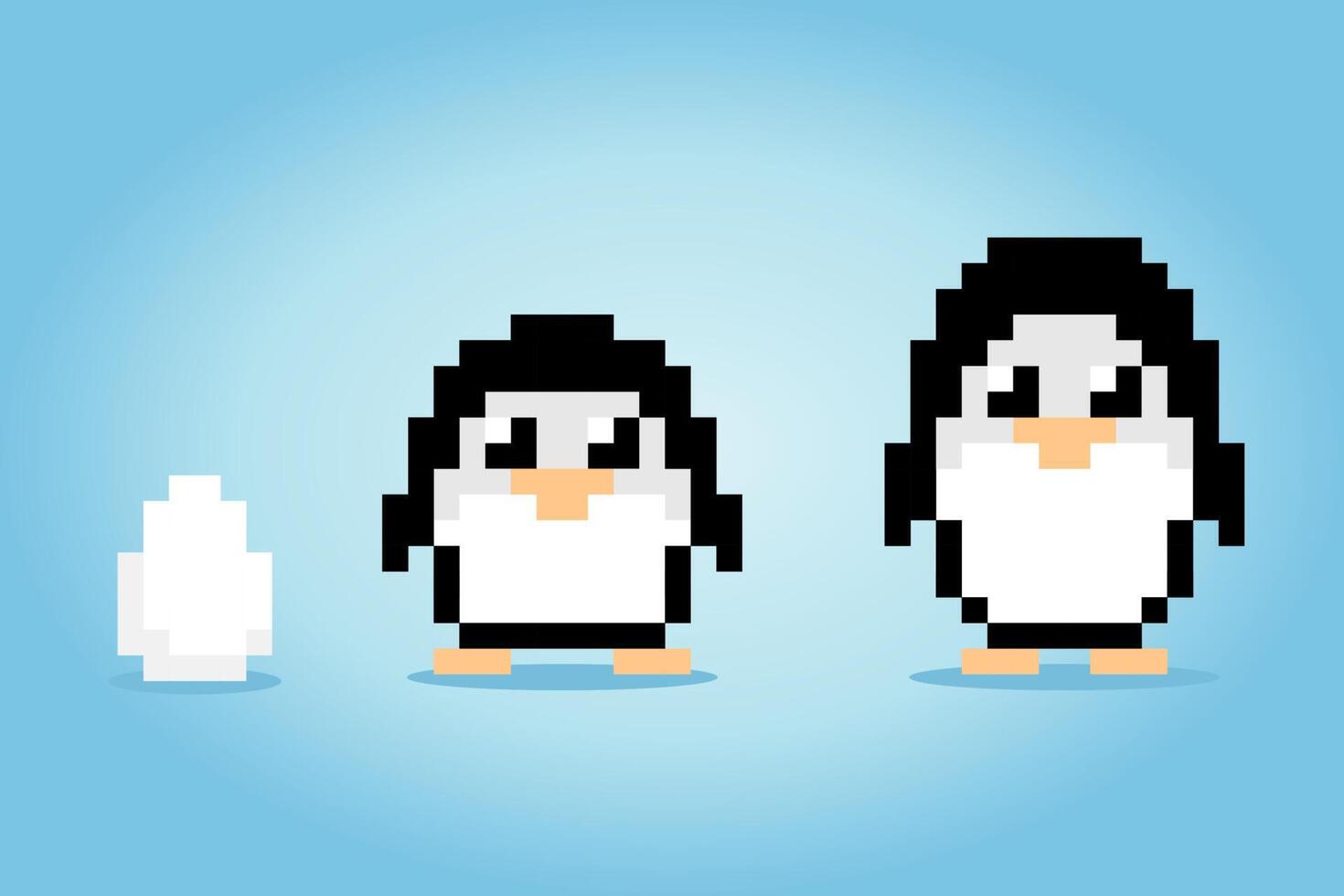 Pingüino de píxeles de 8 bits. animales para activos de juego y patrones de punto de cruz en ilustraciones vectoriales. vector