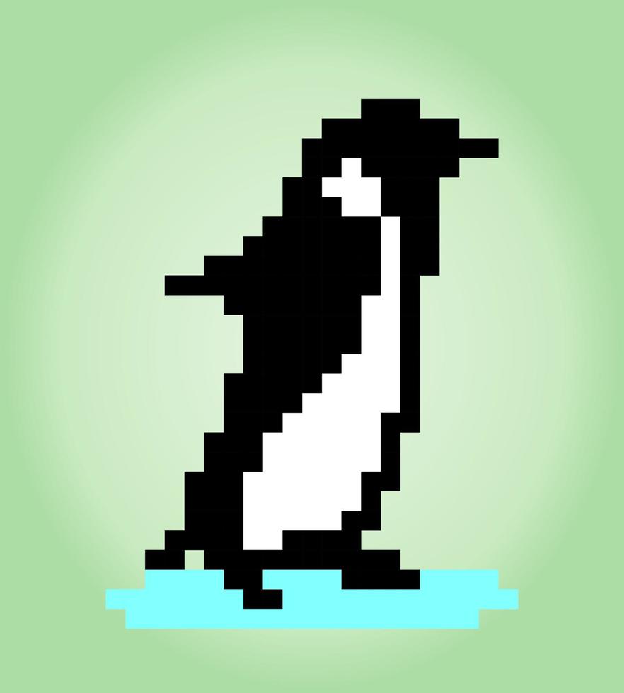 8 bit pixels penguin. Animals for game assets and cross stitch patterns in vector illustrations.