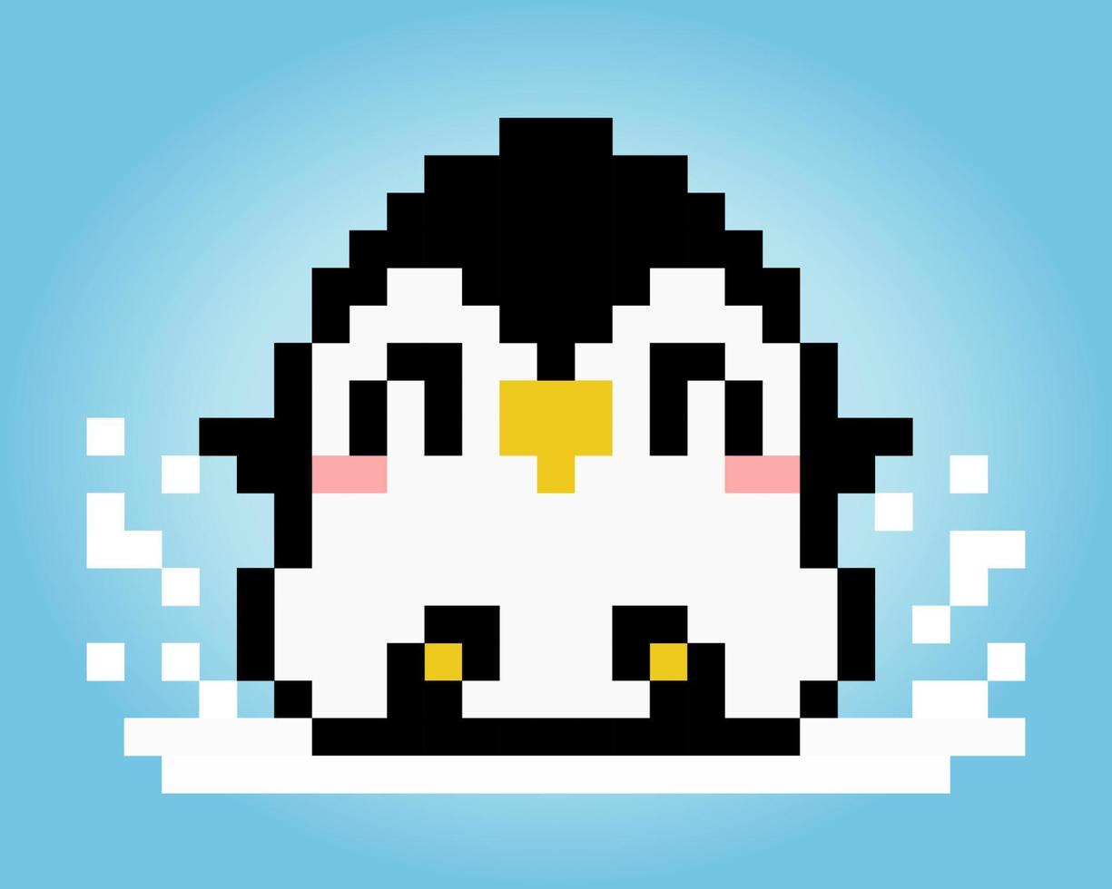 El pingüino de 8 bits está sentado. animales para activos de juego y patrones de punto de cruz en ilustraciones vectoriales. vector