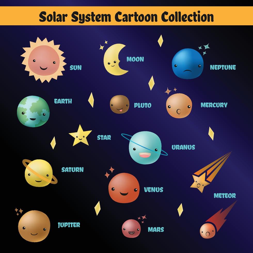 colección de dibujos animados del sistema solar vector