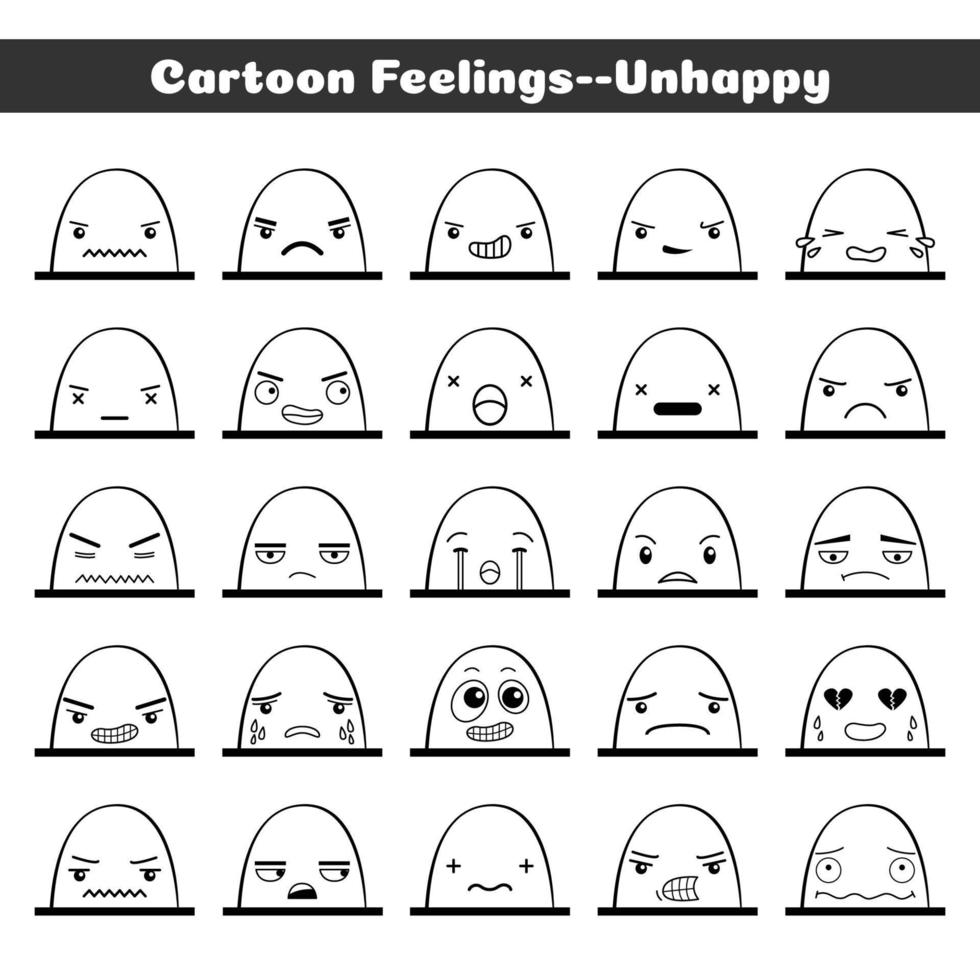 Set Cartoon Feelings Unhappy vector