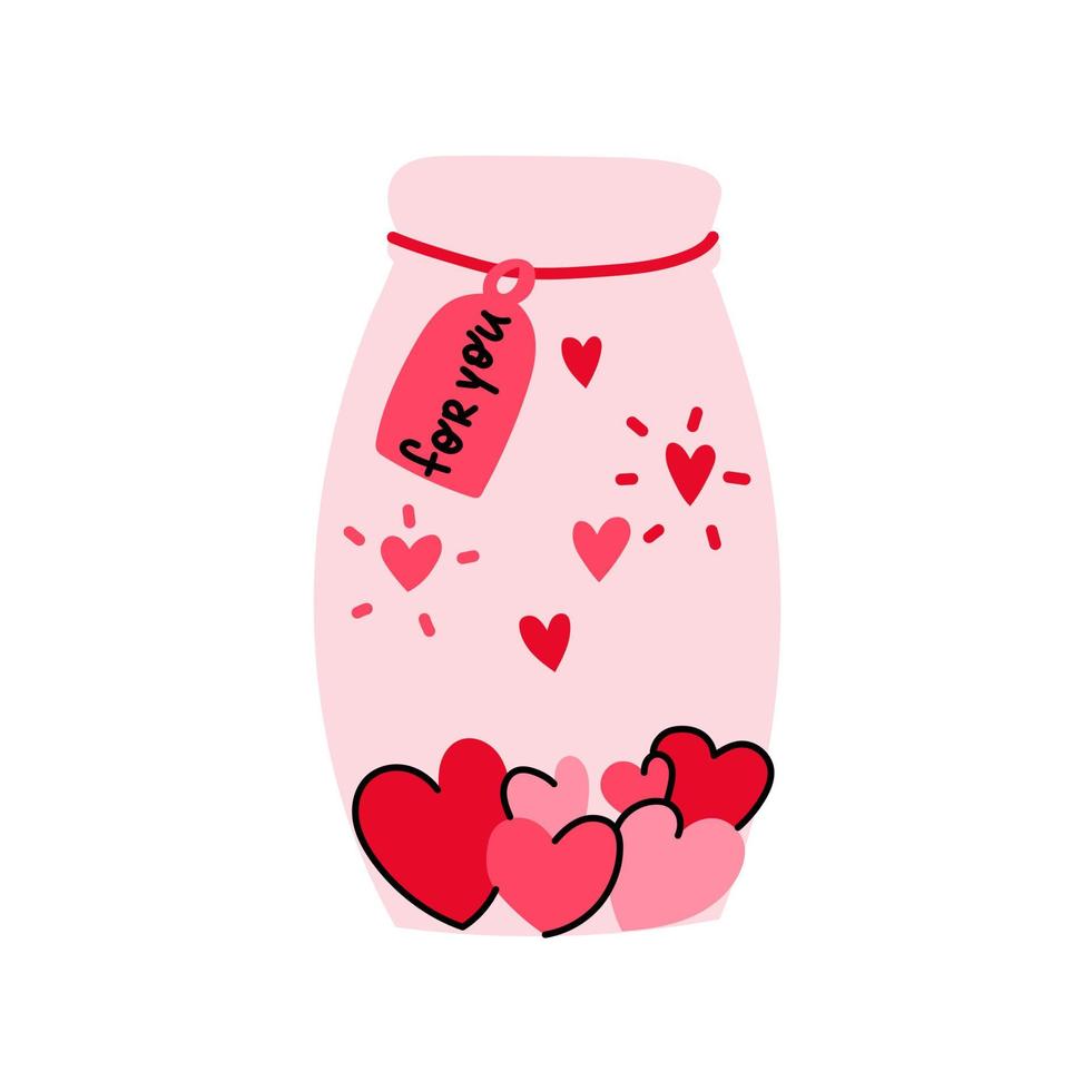 Jar with Hearts. Valentine hearts romantic vector hand drawn illustration