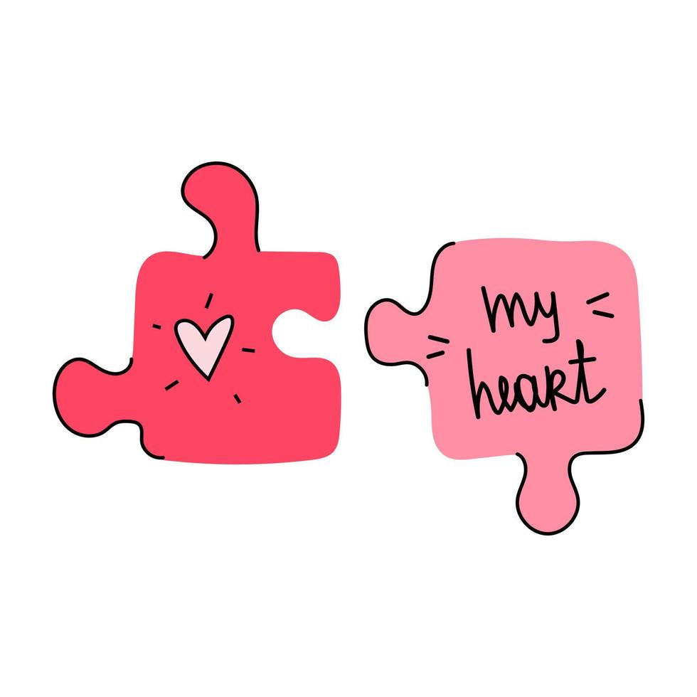 día de San Valentín. icono de vector de corazón de amor de rompecabezas. tú y yo piezas rojas del rompecabezas.