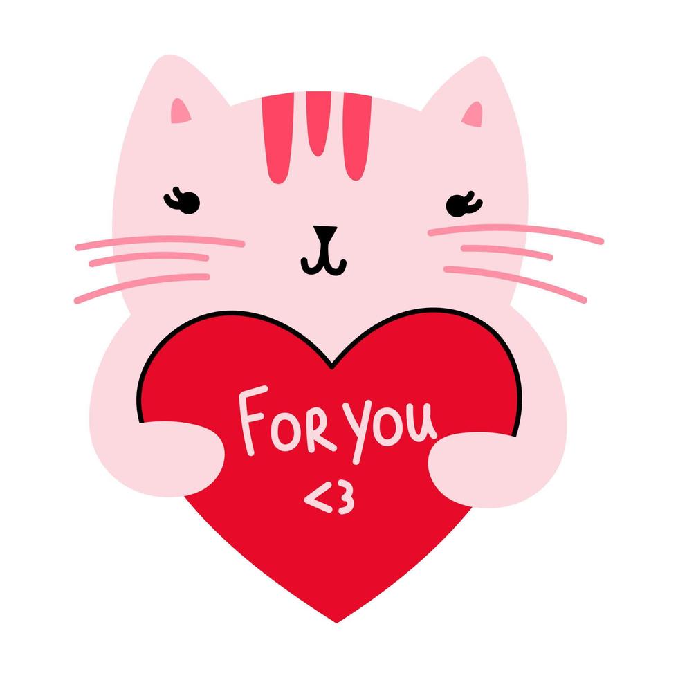 Cute cat holding a red heart. Valentine's Day vector