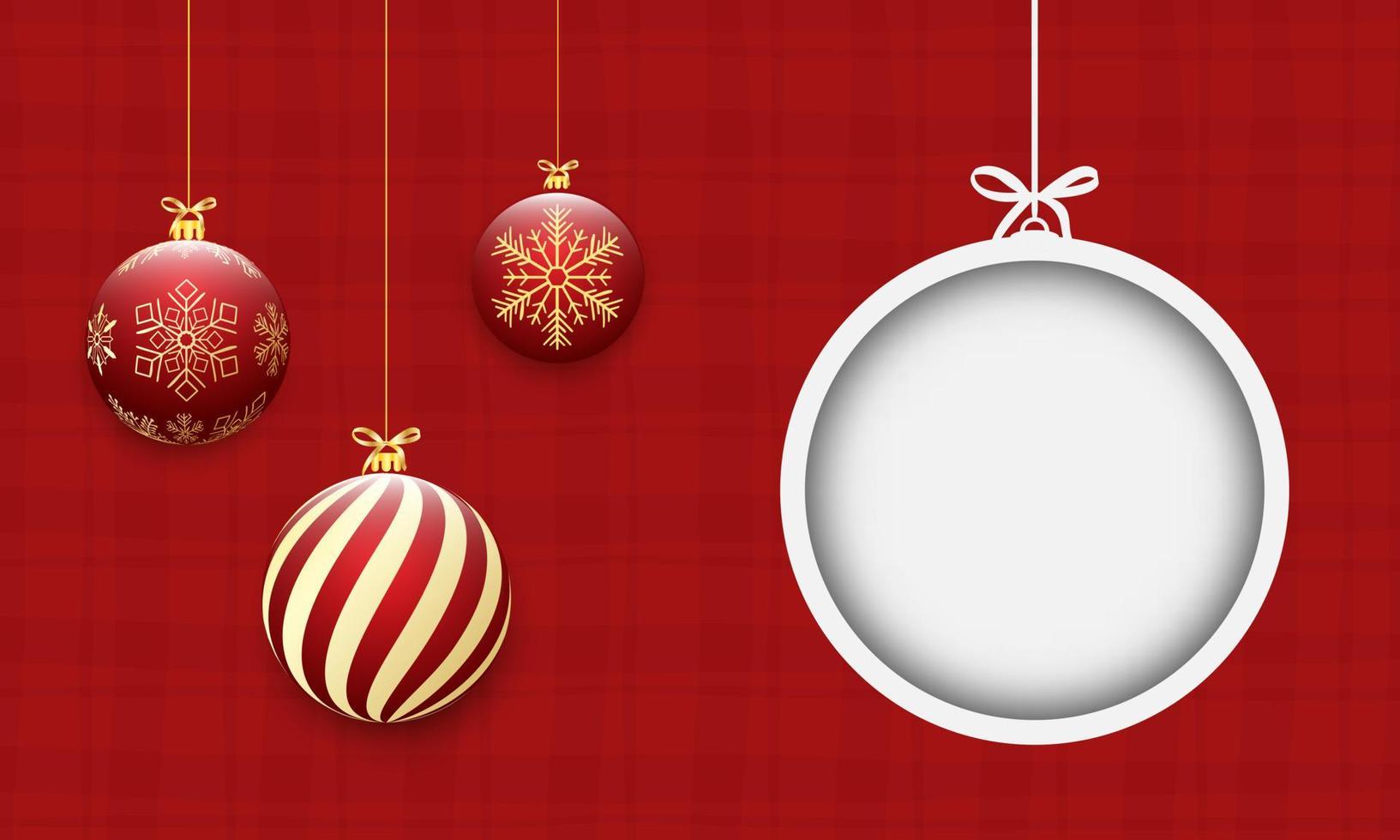 bolas de navidad sobre fondo rojo. feliz navidad y próspero año nuevo con bola de navidad sobre fondo rojo. vacaciones de fondo de navidad y año nuevo. ilustrador vectorial vector