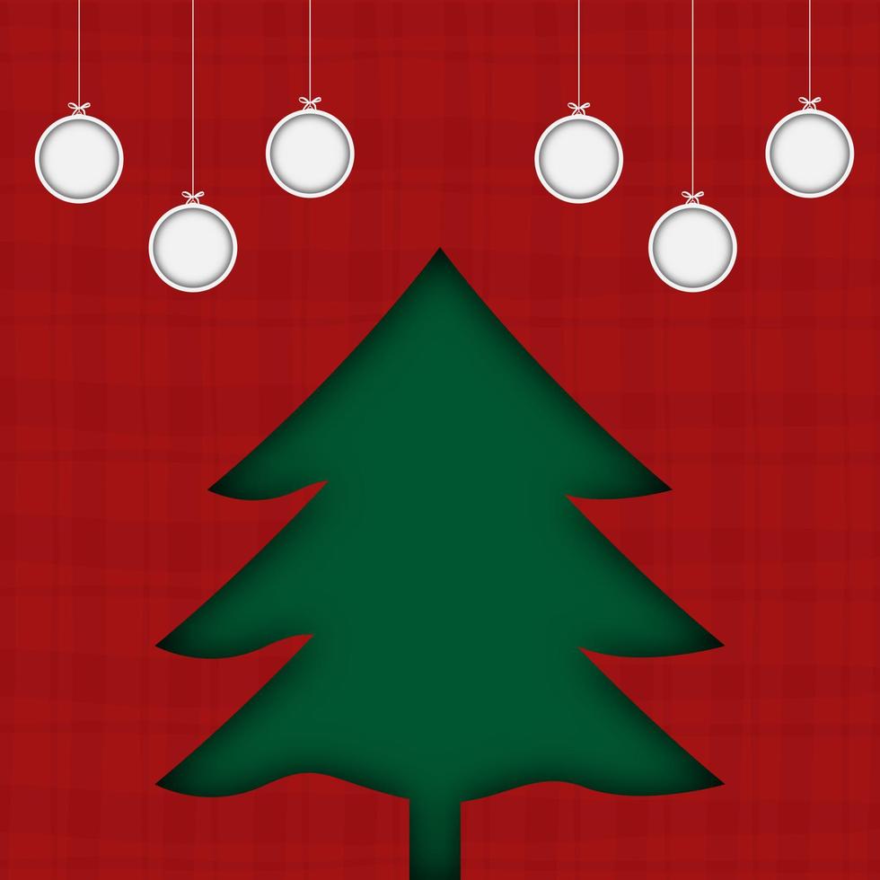 Merry Christmas holiday and happy new year and empty frame on red background. Merry Christmas with Tree Christmas and on red background. Christmas and new year background. Vector illustration.