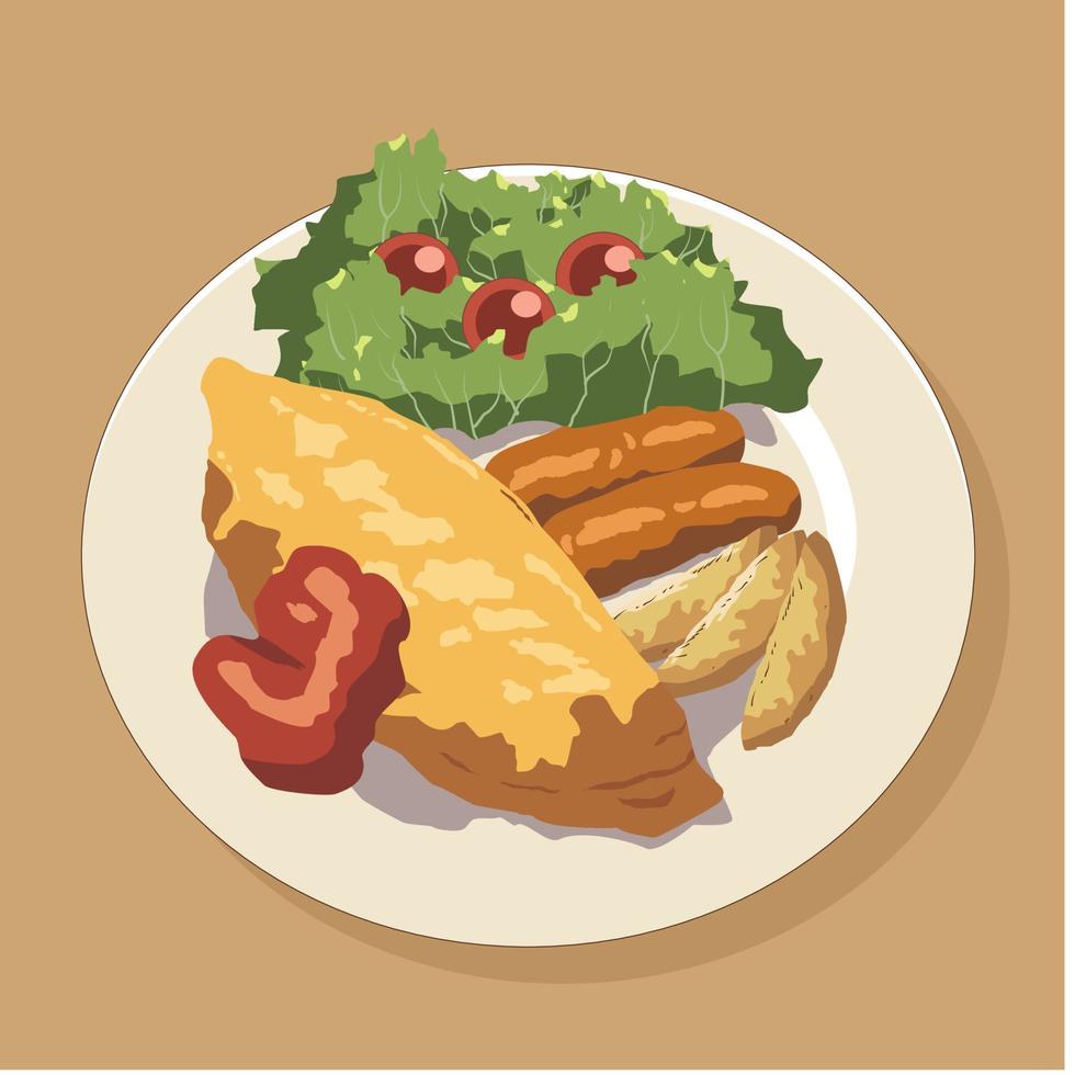 Omurice Illustration A Delicious Fusion of Japanese and Western Cuisine vector