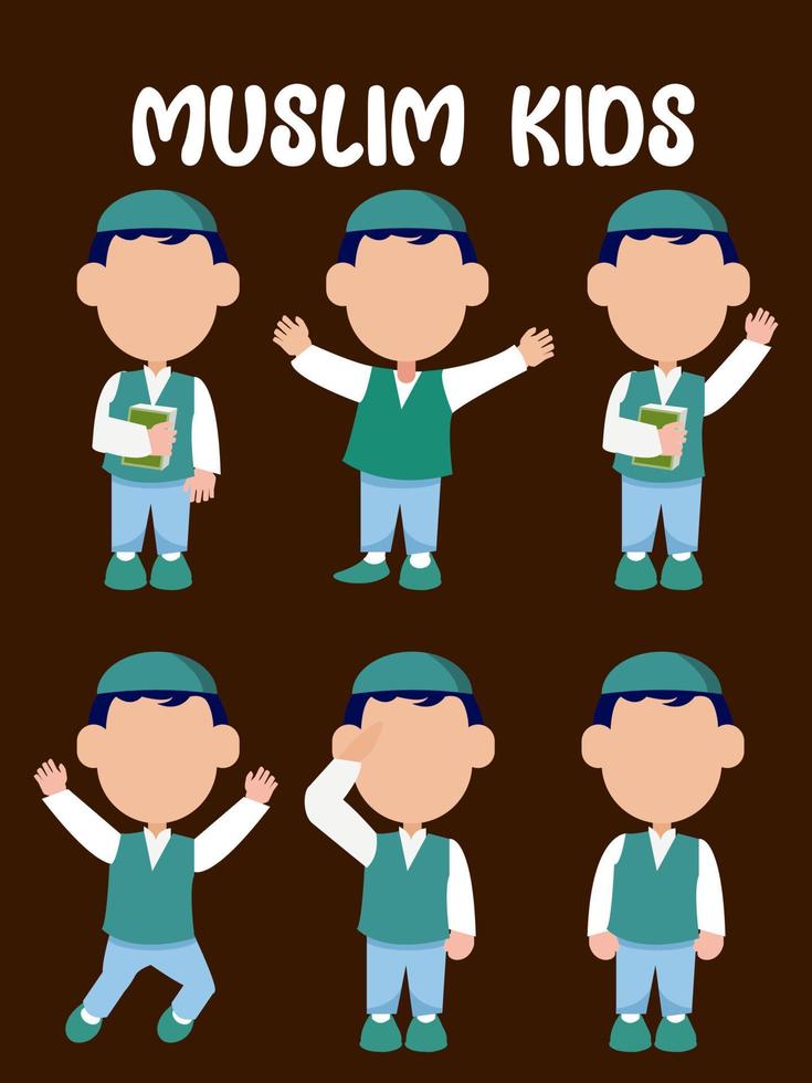 Muslim kids vector illustrations with charming and expressive in various poses