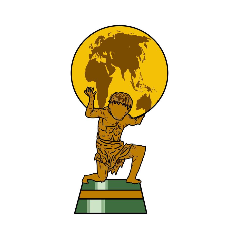 muscular man lifting earth globe statue suitable for competition cup design vector