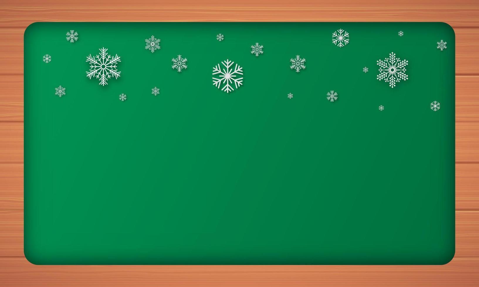 Merry Christmas and happy new year empty frame on wood background. Merry Christmas with snowflakes. Christmas and new year background holiday. Vector illustrator.