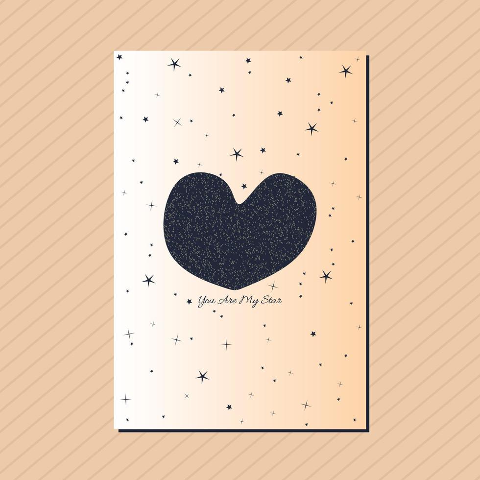 Gradient with heart shape star dust sky elements abstract pattern vertical card style template. vector