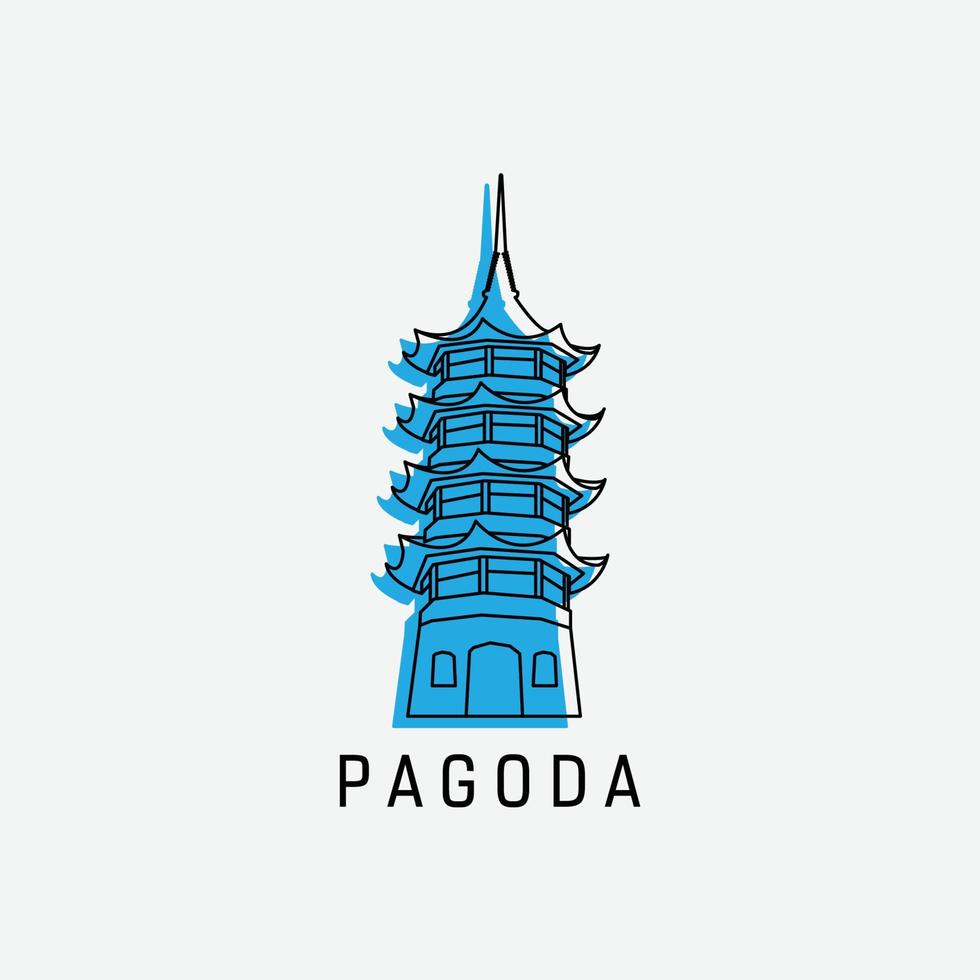 pagoda logo traditional house design icon line art image vector