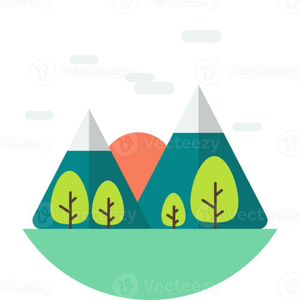 illustration d'arbres et de montagnes dans un style minimal png