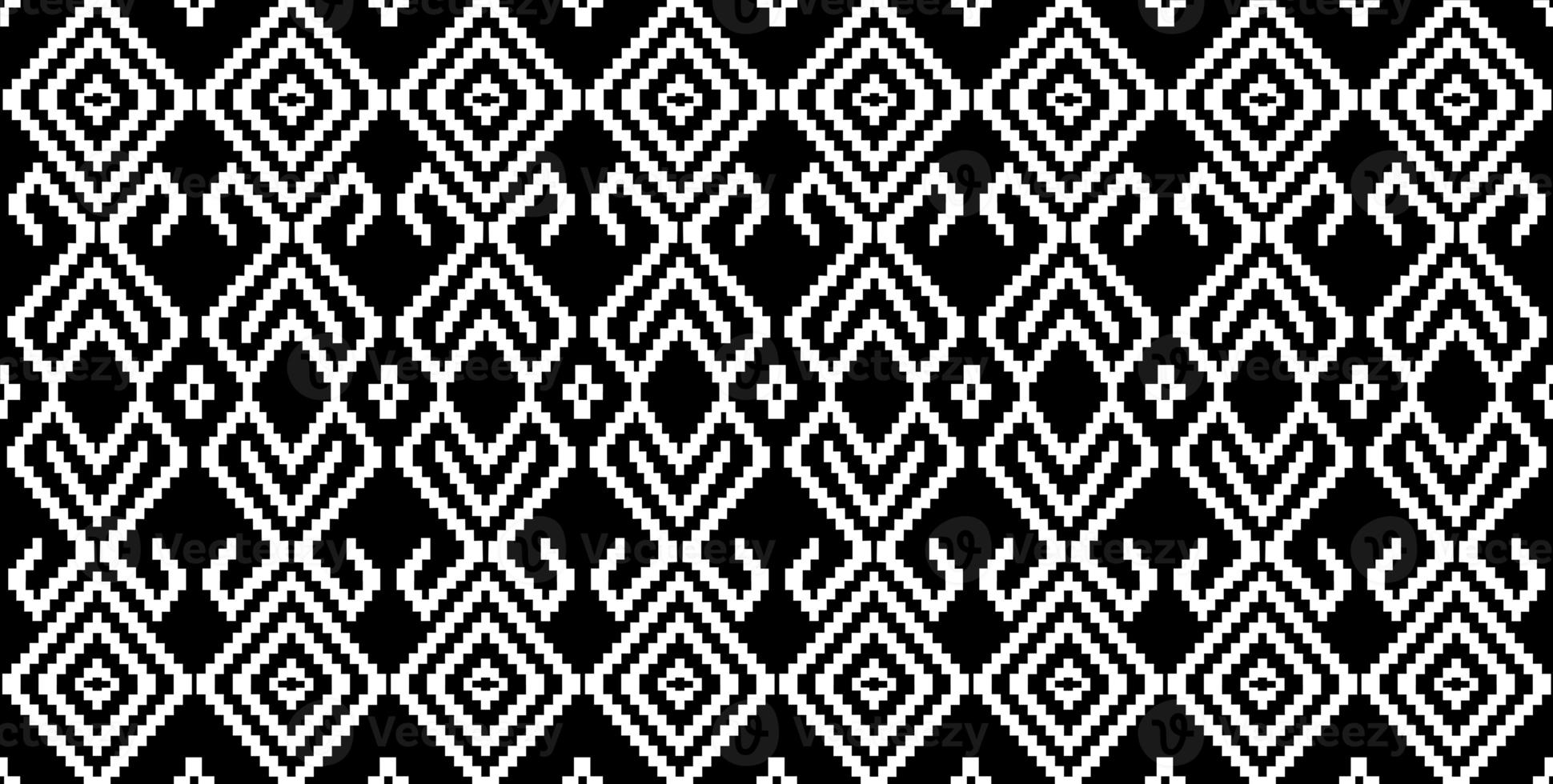 Beautiful black and whiteThai knitted embroidery . geometric ethnic oriental pattern traditional on black background, Thai pattern culture isolated with clipping path photo