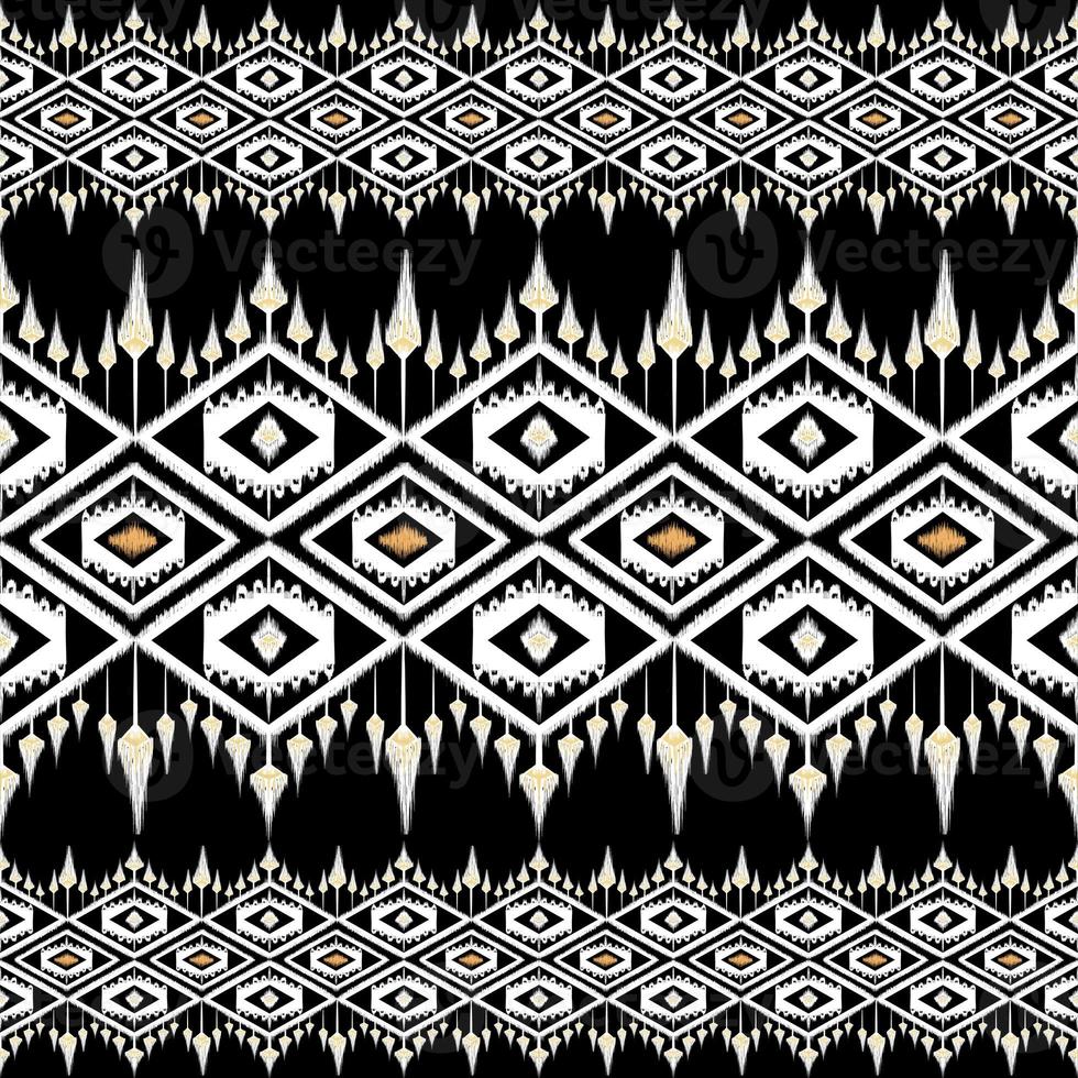 Beautiful black and whiteThai knitted embroidery . geometric ethnic oriental pattern traditional on black background, Thai pattern culture isolated with clipping path photo