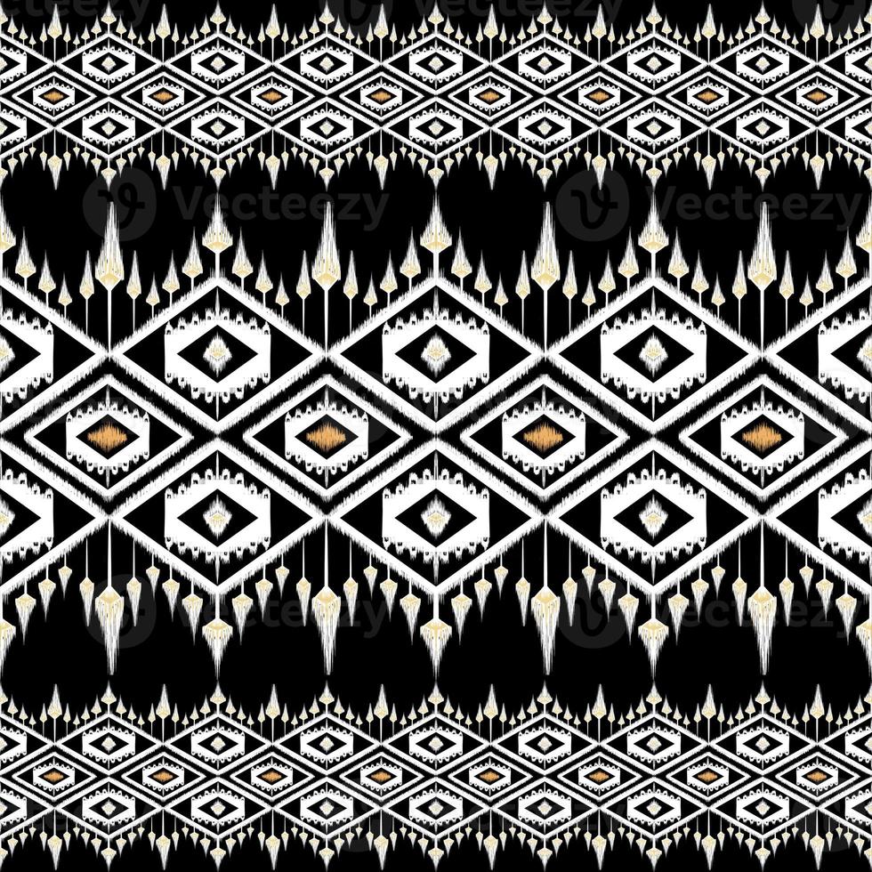 Beautiful black and whiteThai knitted embroidery . geometric ethnic oriental pattern traditional on black background, Thai pattern culture isolated with clipping path photo