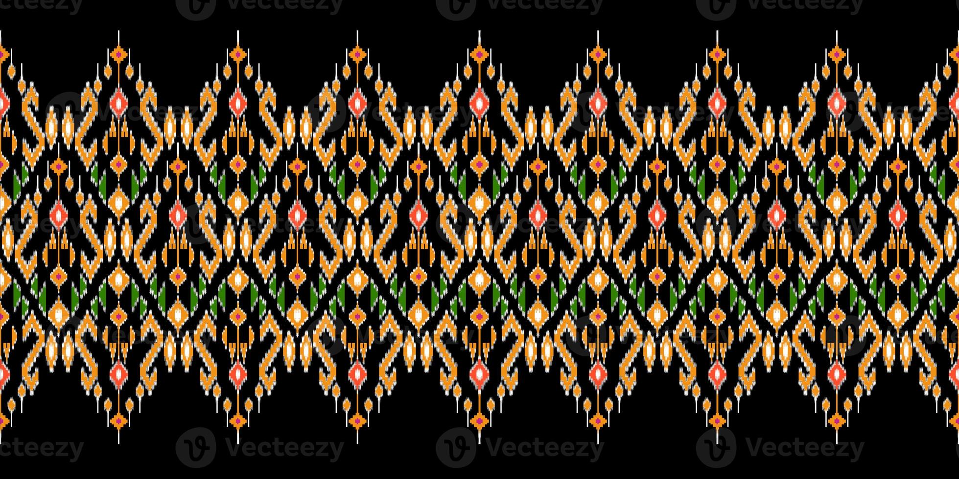 Beautiful colorful Thai knitted embroidery. geometric ethnic oriental pattern traditional on black background, Thai pattern culture with clipping path, photo