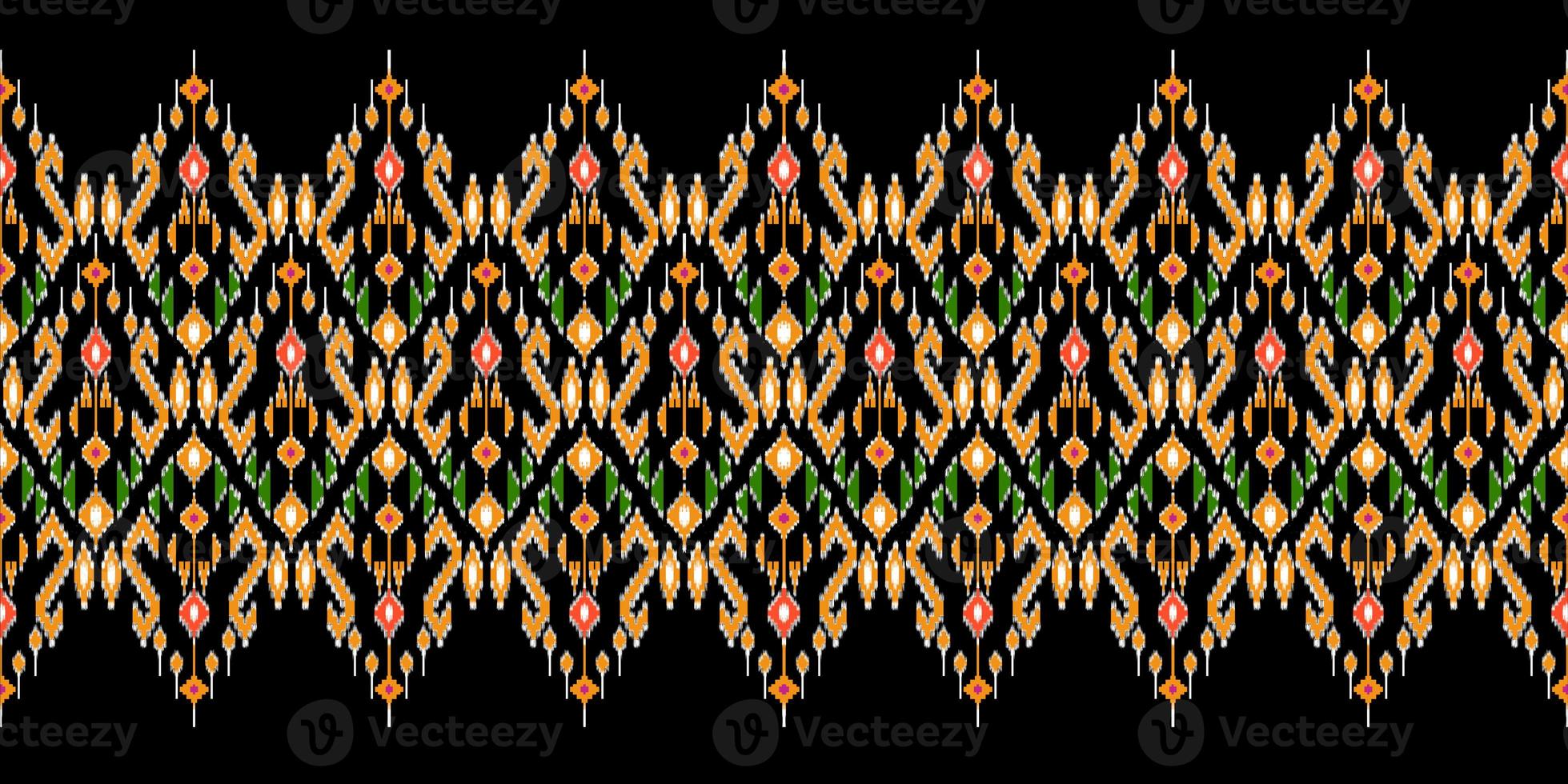 Beautiful colorful Thai knitted embroidery. geometric ethnic oriental pattern traditional on black background, Thai pattern culture with clipping path, photo