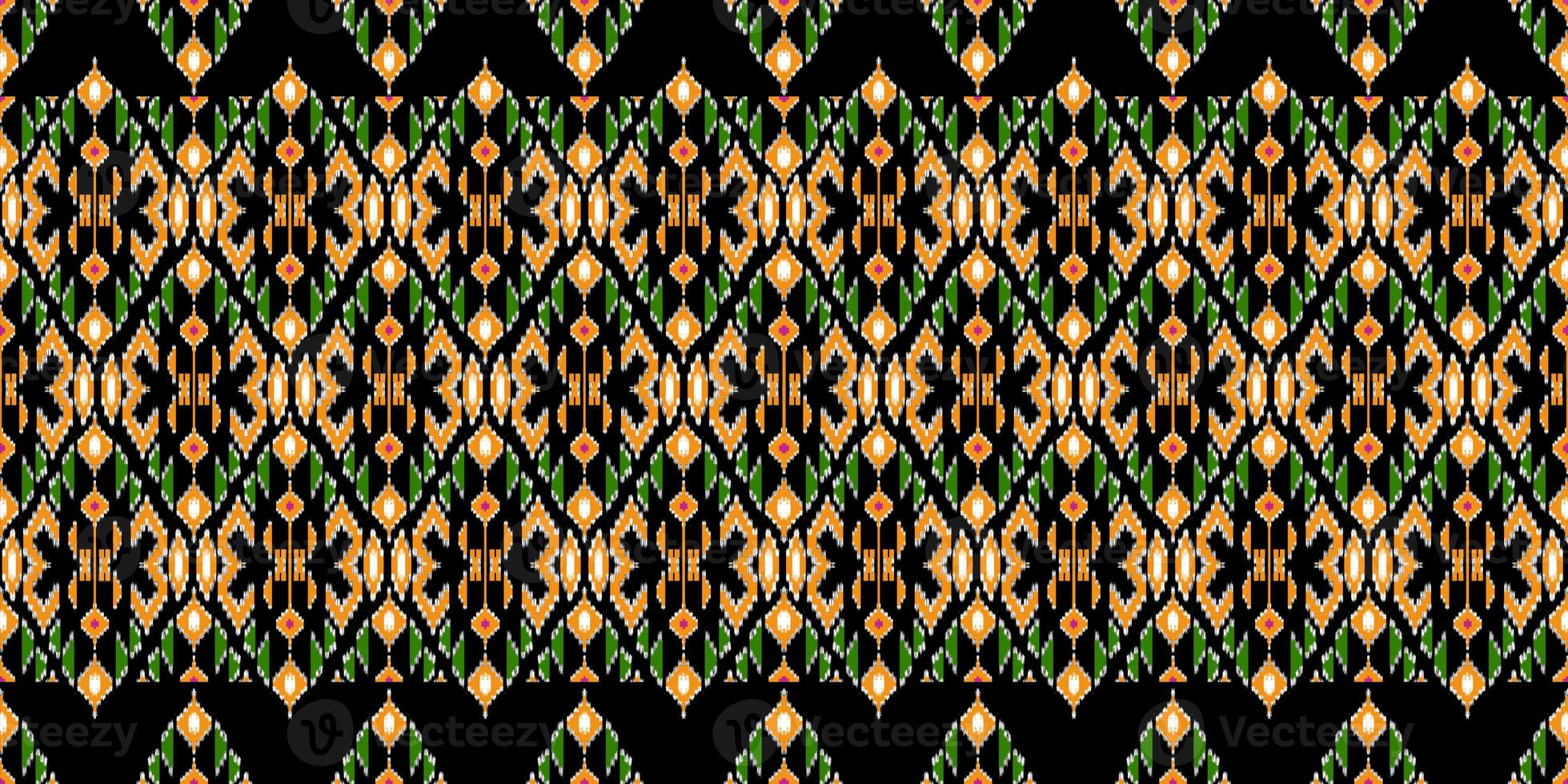 Beautiful colorful Thai knitted embroidery. geometric ethnic oriental pattern traditional on black background, Thai modern luxury pattern culture with clipping path, photo
