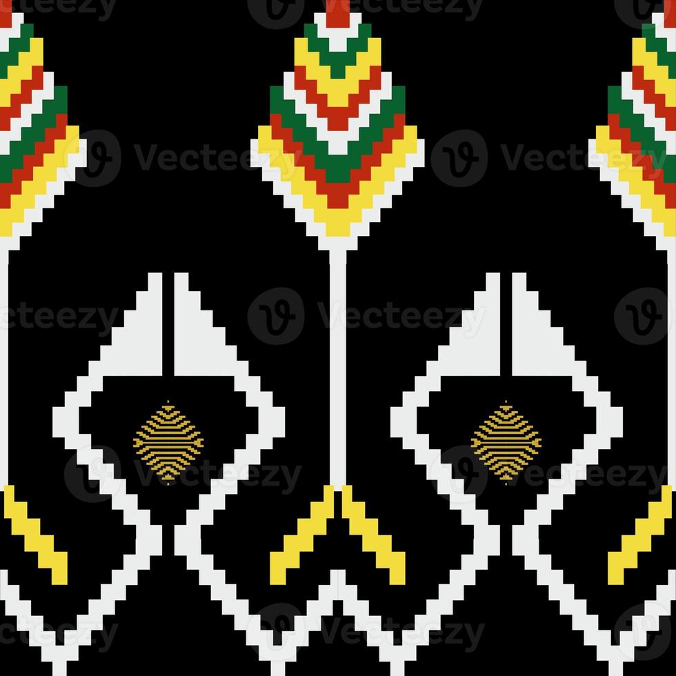 Beautiful colorful Thai knitted embroidery. geometric ethnic oriental pattern traditional on black background, Thai pattern culture photo