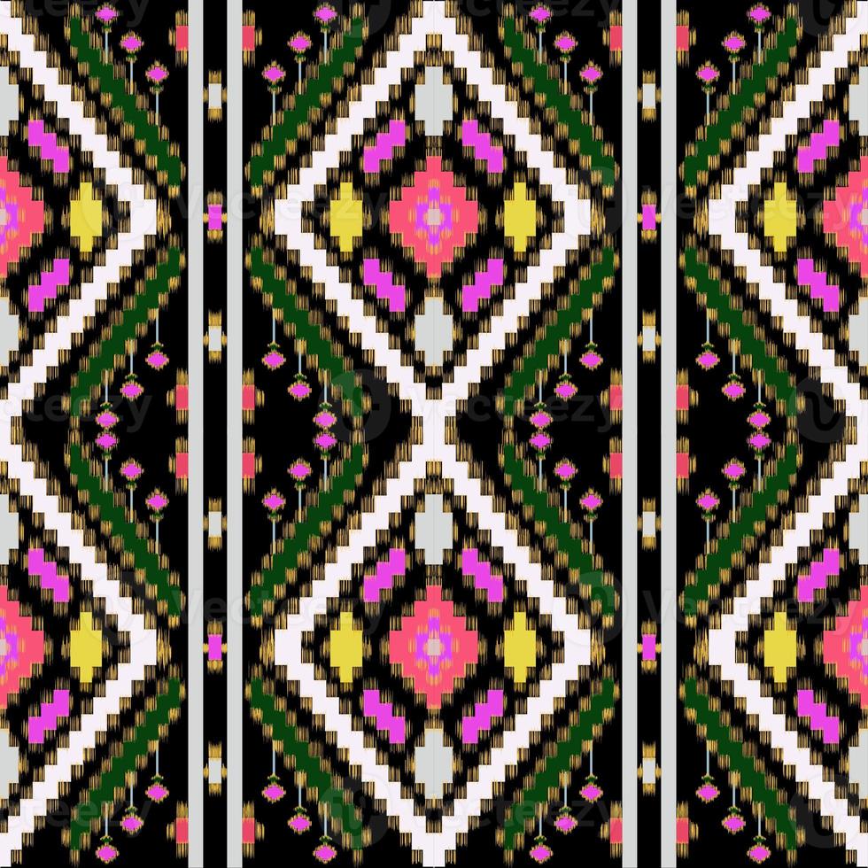 Beautiful colorful Thai knitted embroidery. geometric ethnic oriental pattern traditional on black background, Thai luxury pattern modern culture with clipping path, photo