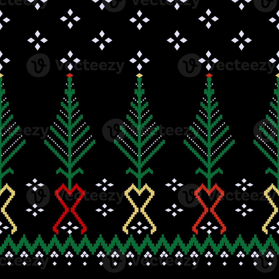 Beautiful colorful christmas Thai knitted embroidery . geometric ethnic oriental pattern traditional on black background, Thai pattern culture isolated with clipping path photo
