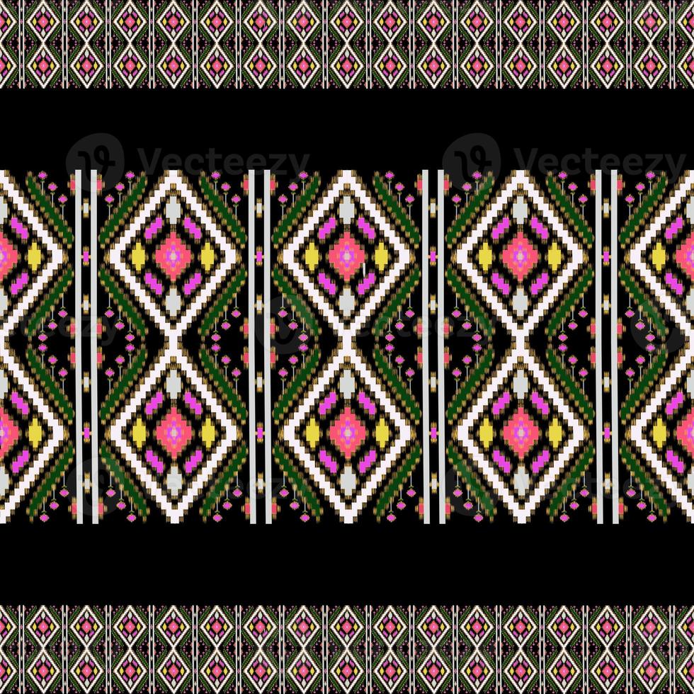 Beautiful colorful Thai knitted embroidery. geometric ethnic oriental pattern traditional on black background, Thai luxury pattern modern culture with clipping path, photo