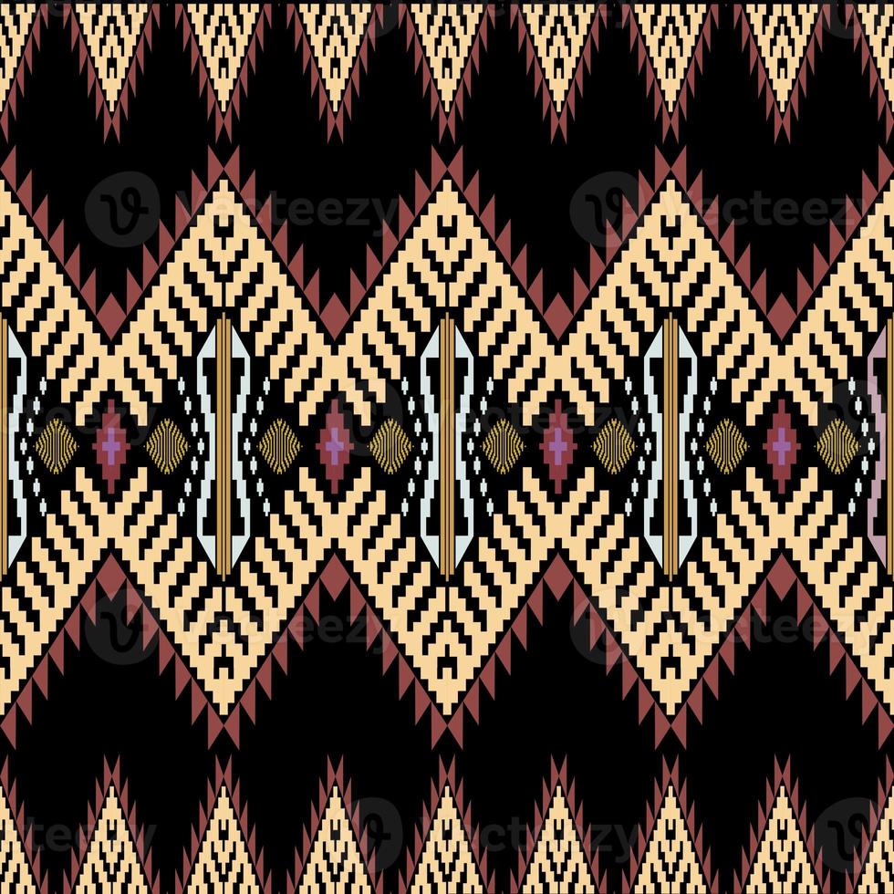 Beautiful colorful Thai knitted embroidery. geometric ethnic oriental pattern traditional on black background, Thai pattern culture photo