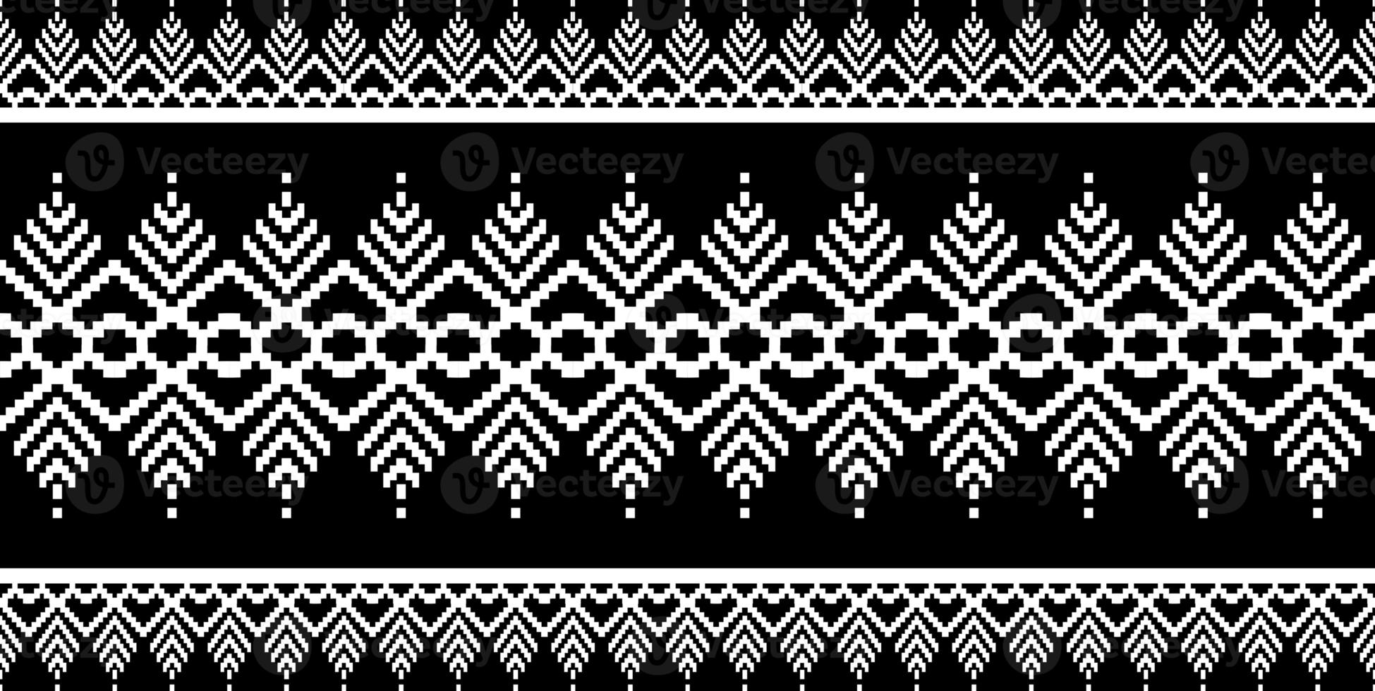 Beautiful black and whiteThai knitted embroidery . geometric ethnic oriental pattern traditional on black background, Thai pattern culture isolated with clipping path photo