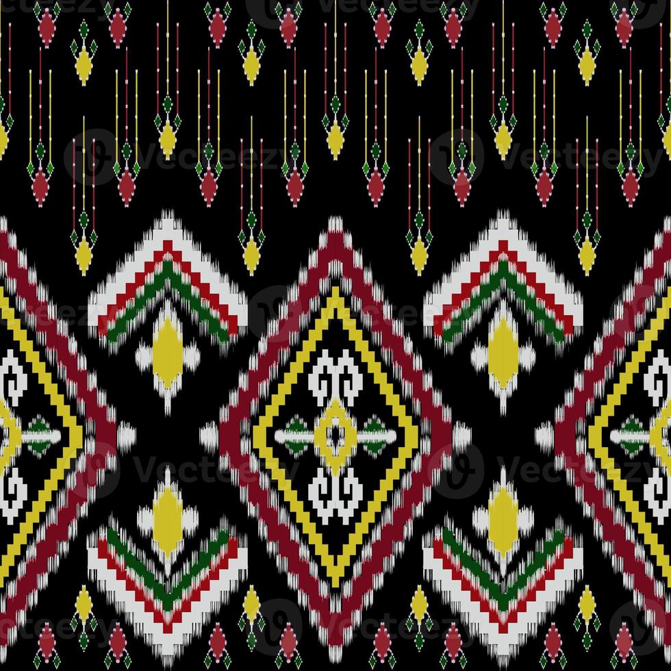 Beautiful colorful Thai knitted embroidery. geometric ethnic oriental pattern traditional on black background, Thai pattern culture with clipping path photo