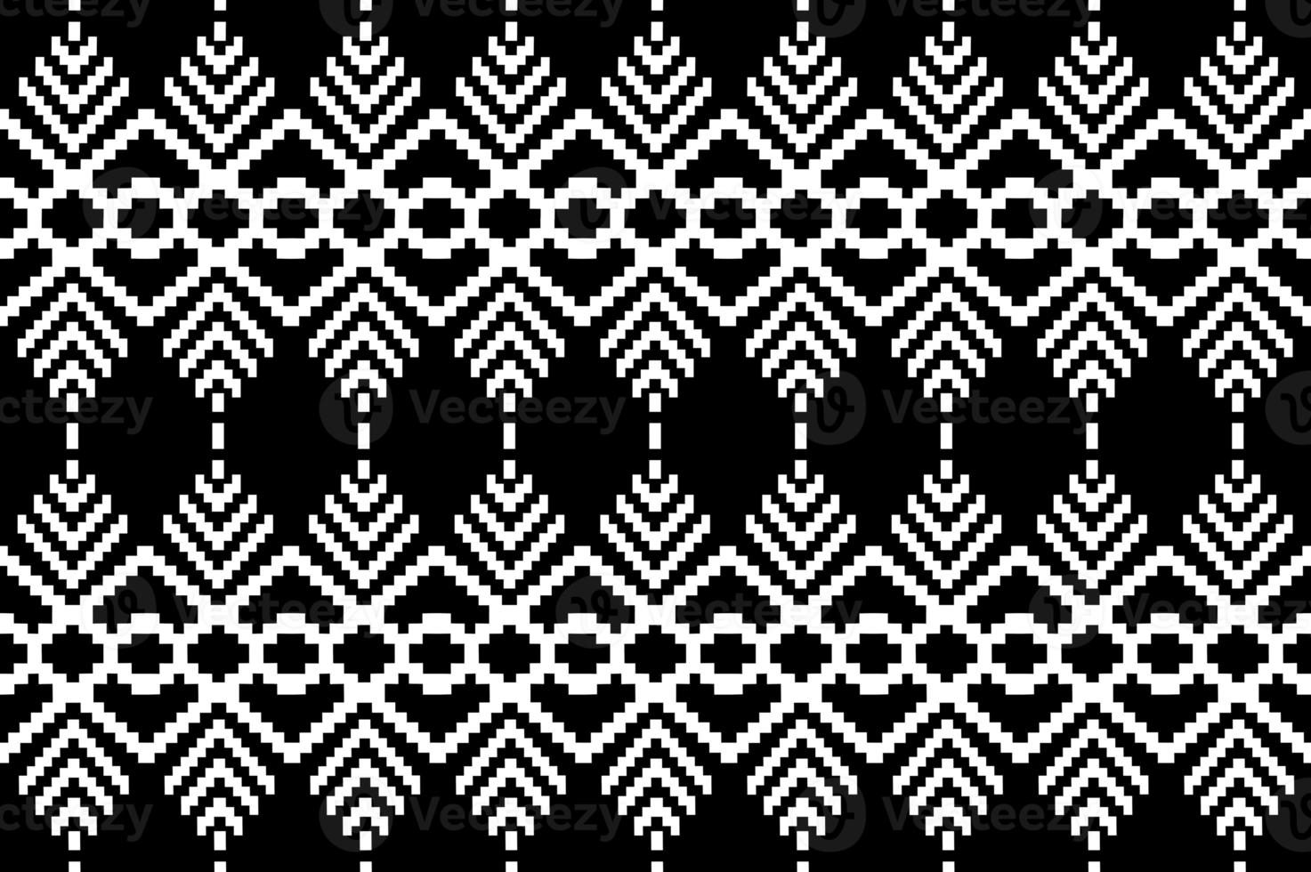 Beautiful black and whiteThai knitted embroidery . geometric ethnic oriental pattern traditional on black background, Thai pattern culture isolated with clipping path photo