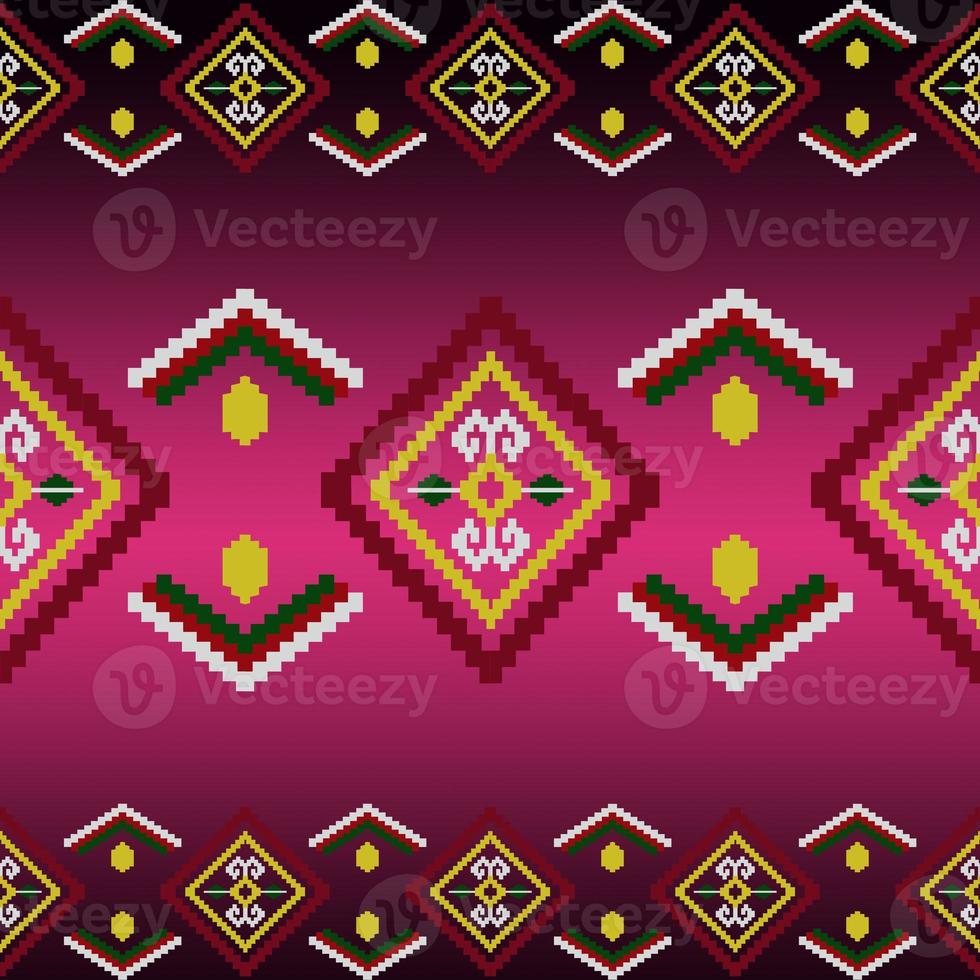 Beautiful colorful Thai knitted embroidery. geometric ethnic oriental pattern traditional on black background, Thai pattern culture with clipping path photo