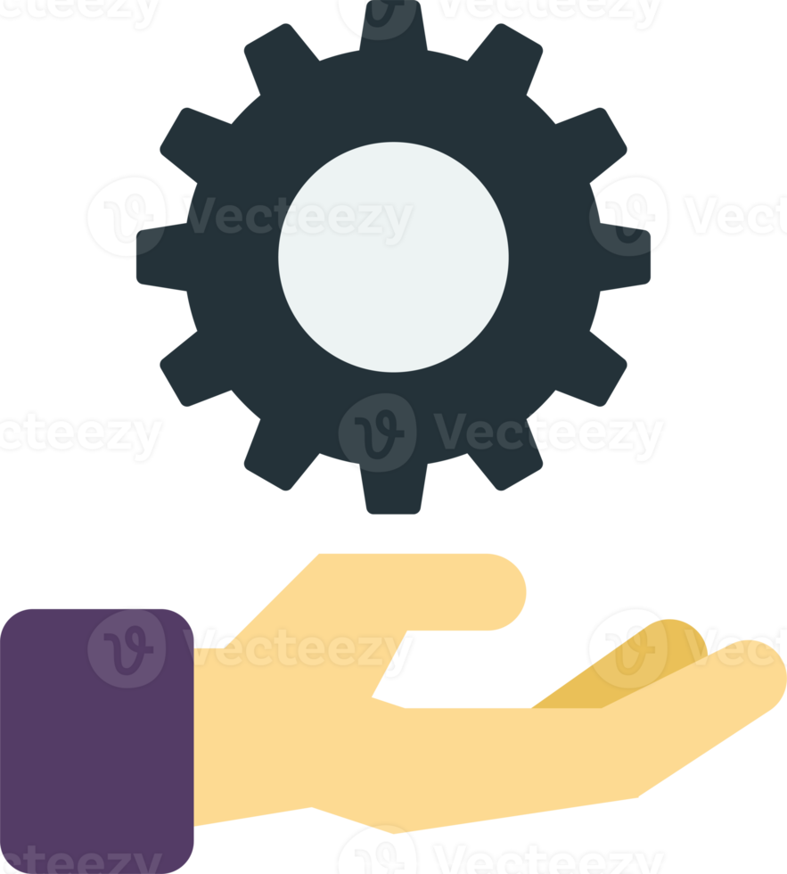 hands and cogs illustration in minimal style png