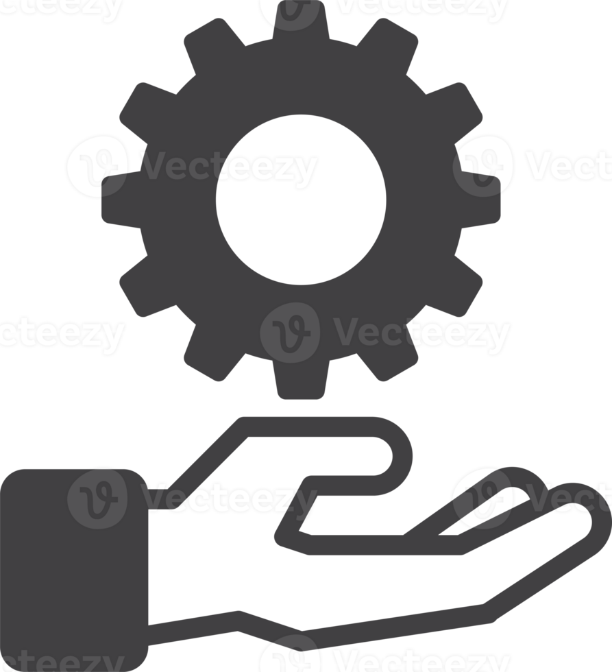 hands and cogs illustration in minimal style png