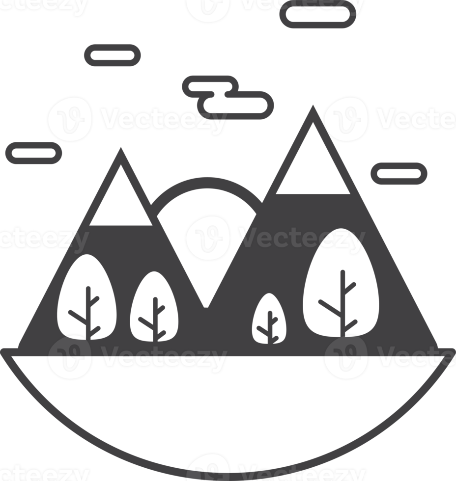 trees and mountains illustration in minimal style png