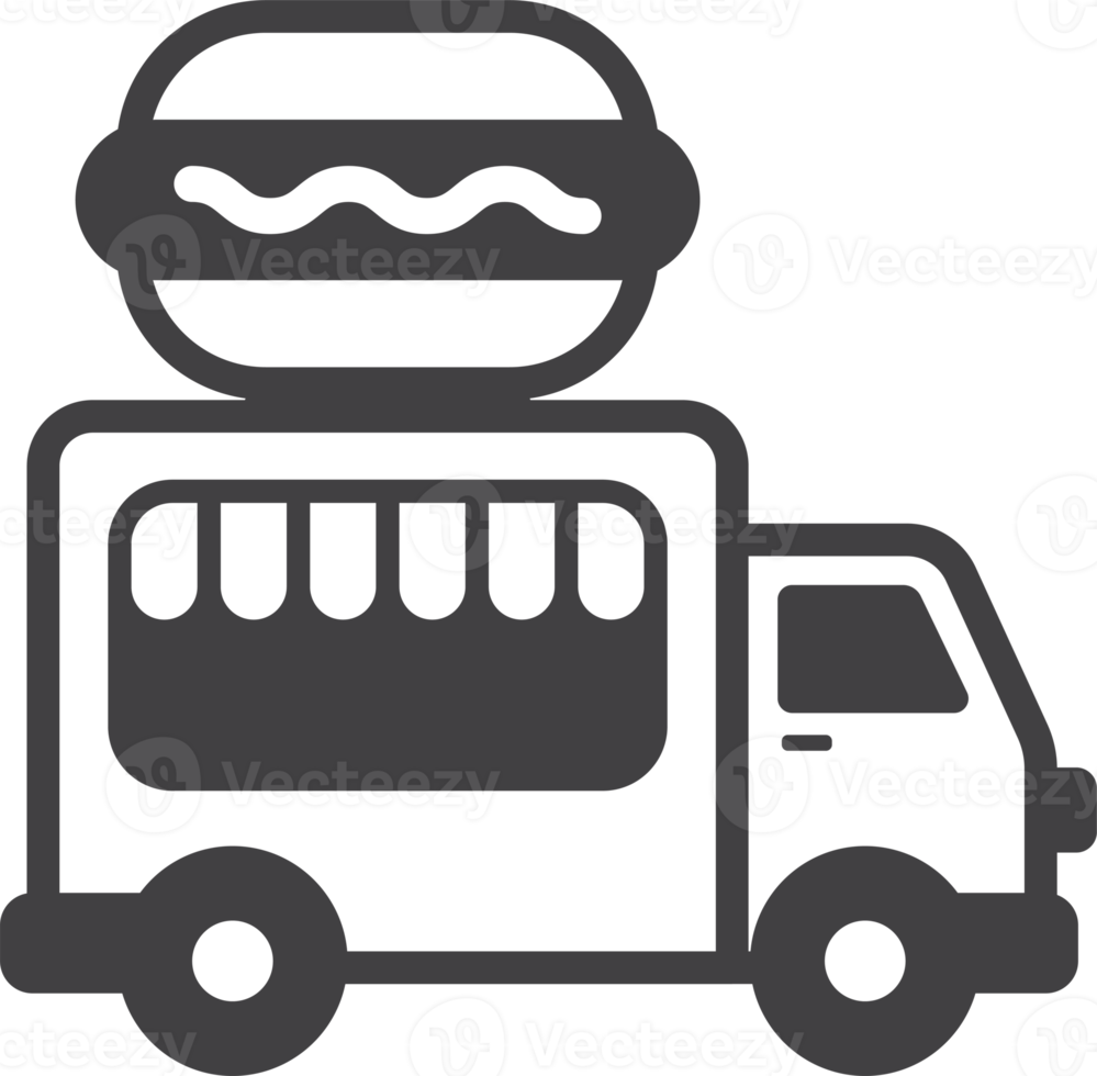 Food trucks and hamburgers illustration in minimal style png