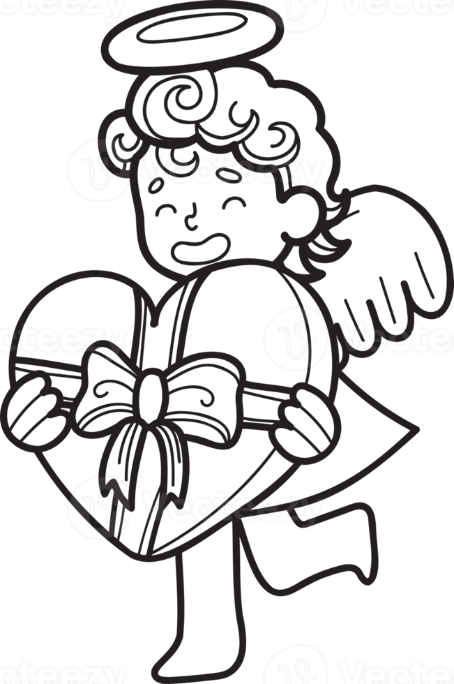 Hand Drawn cupid with heart illustration png