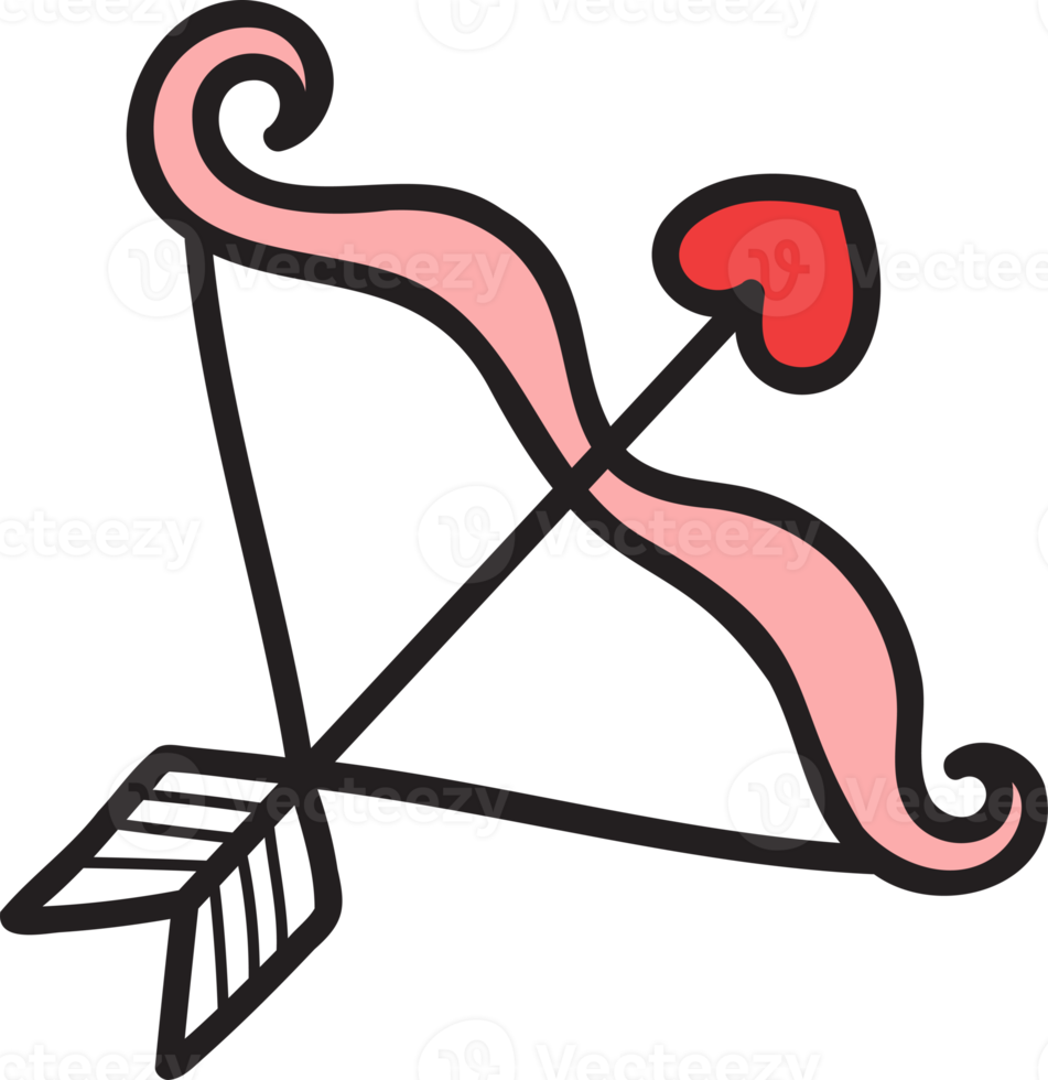 Hand Drawn bow and arrow heart shape illustration png