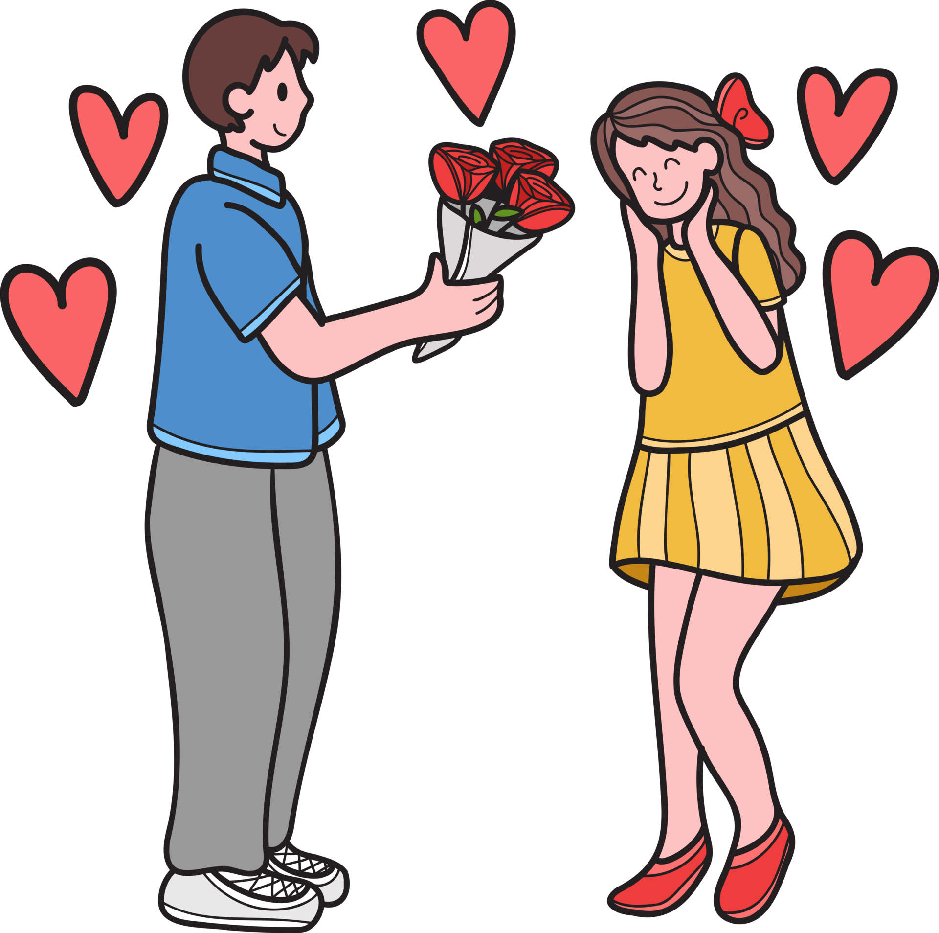 Hand Drawn man giving flowers to woman illustration 16415931 PNG