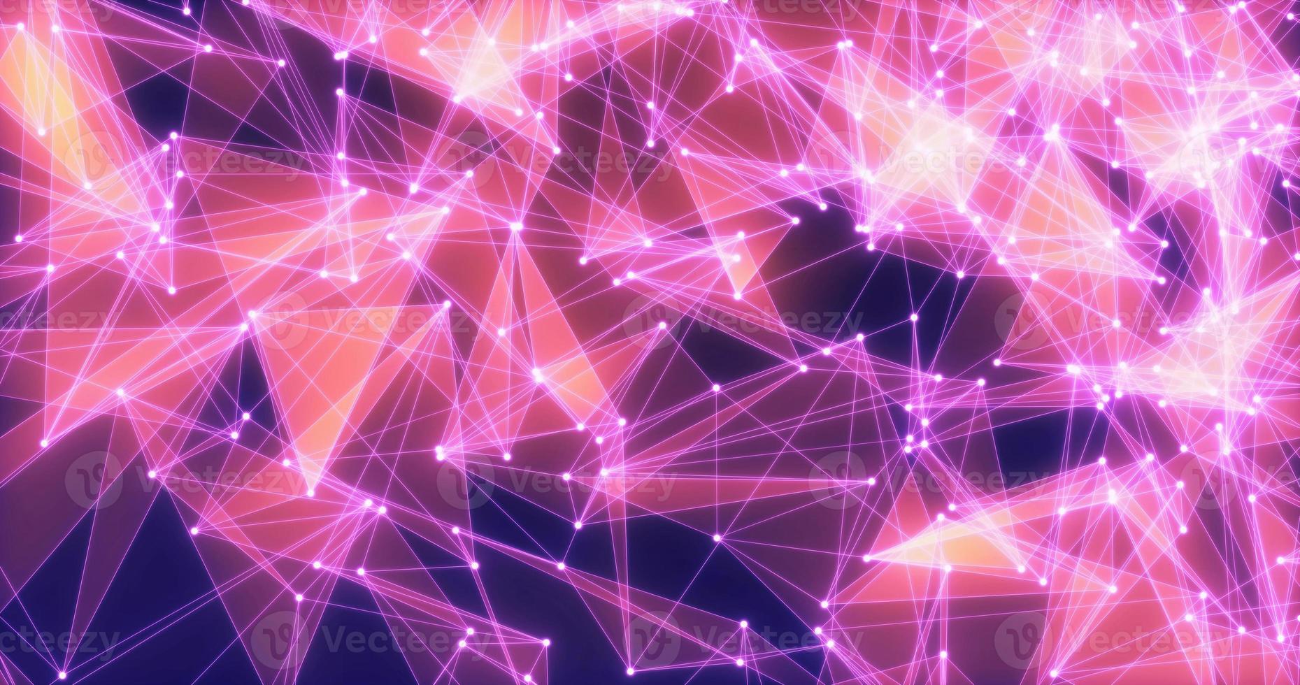 Abstract background of shiny purple glass triangles with lines and dots hi-tech digital triangulation. Screensaver beautiful photo
