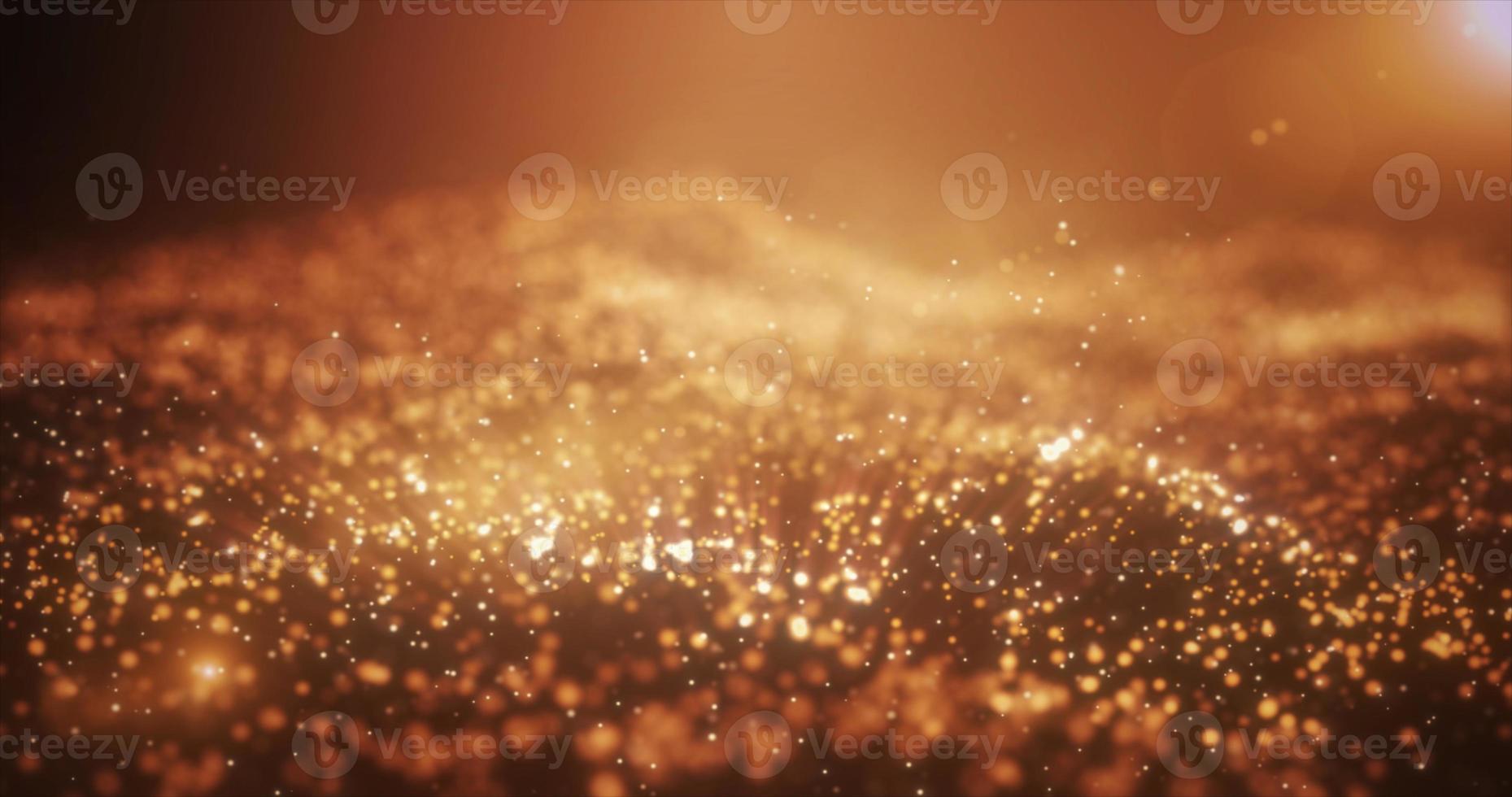 Abstract yellow golden glowing energy waves from particles and dots magical with blur effect on dark background. Abstract background photo