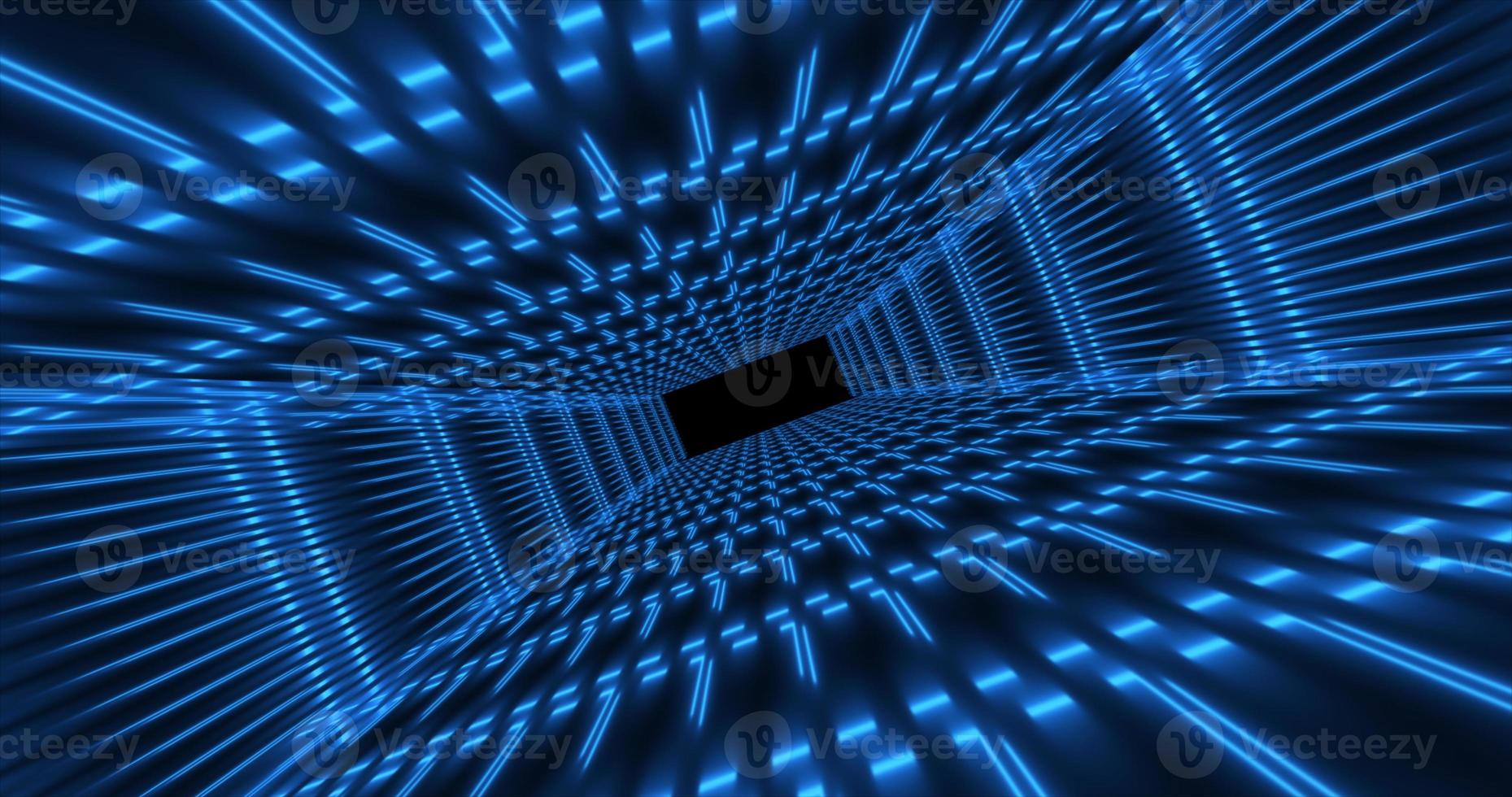 Abstract blue futuristic tunnel square rectangular grid of glowing neon lines digital beautiful magical energy on a dark background. Abstract background photo