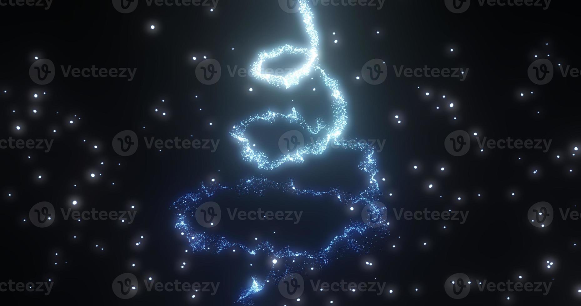 Blue shining Christmas shiny New Year tree for the holiday made of magical energy lines and particles on a black background. Abstract background photo