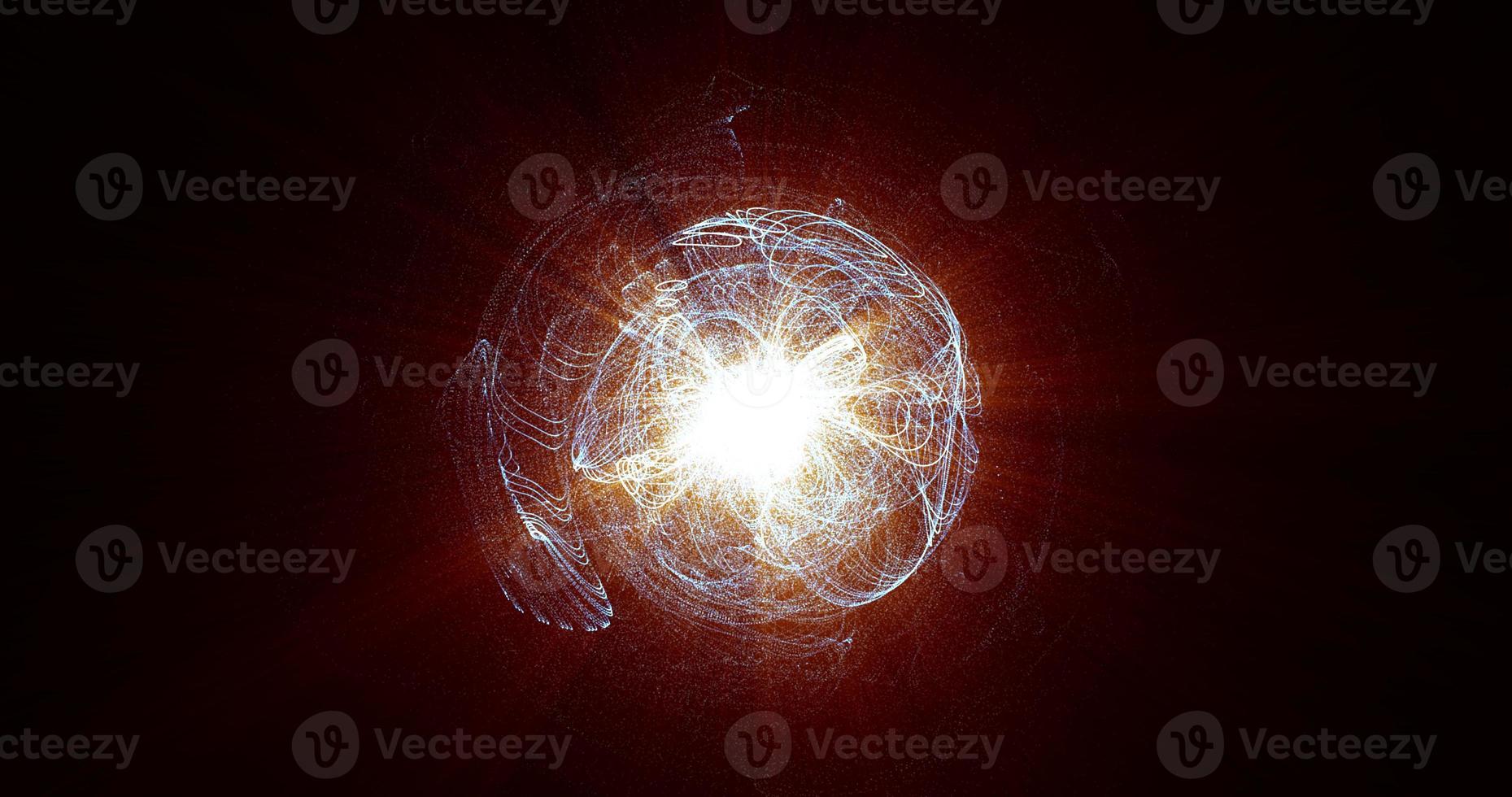 Bright glowing shiny star energy sphere ball with an explosion of energy in the core on a black background hi-tech space. Abstract background photo