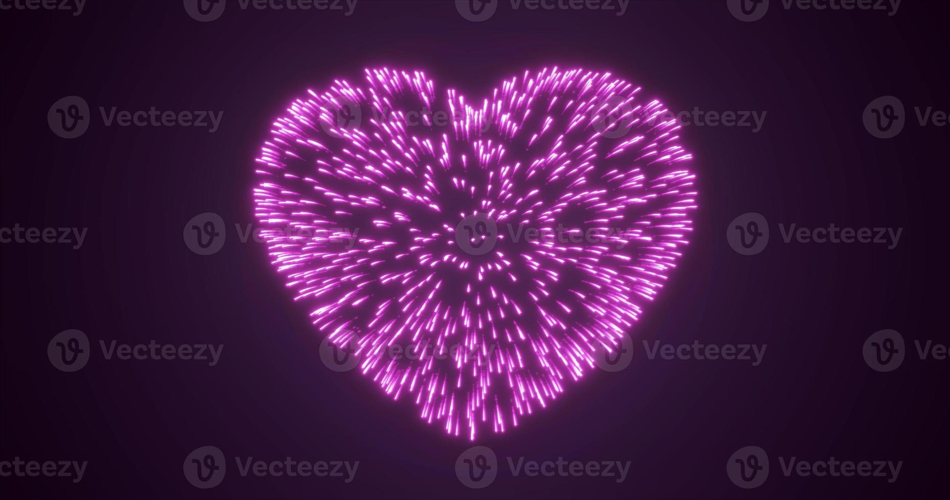 Abstract purple pink fireworks festive fireworks for valentine's day in the shape of a heart from glowing particles and magical energy lines. Abstract background photo