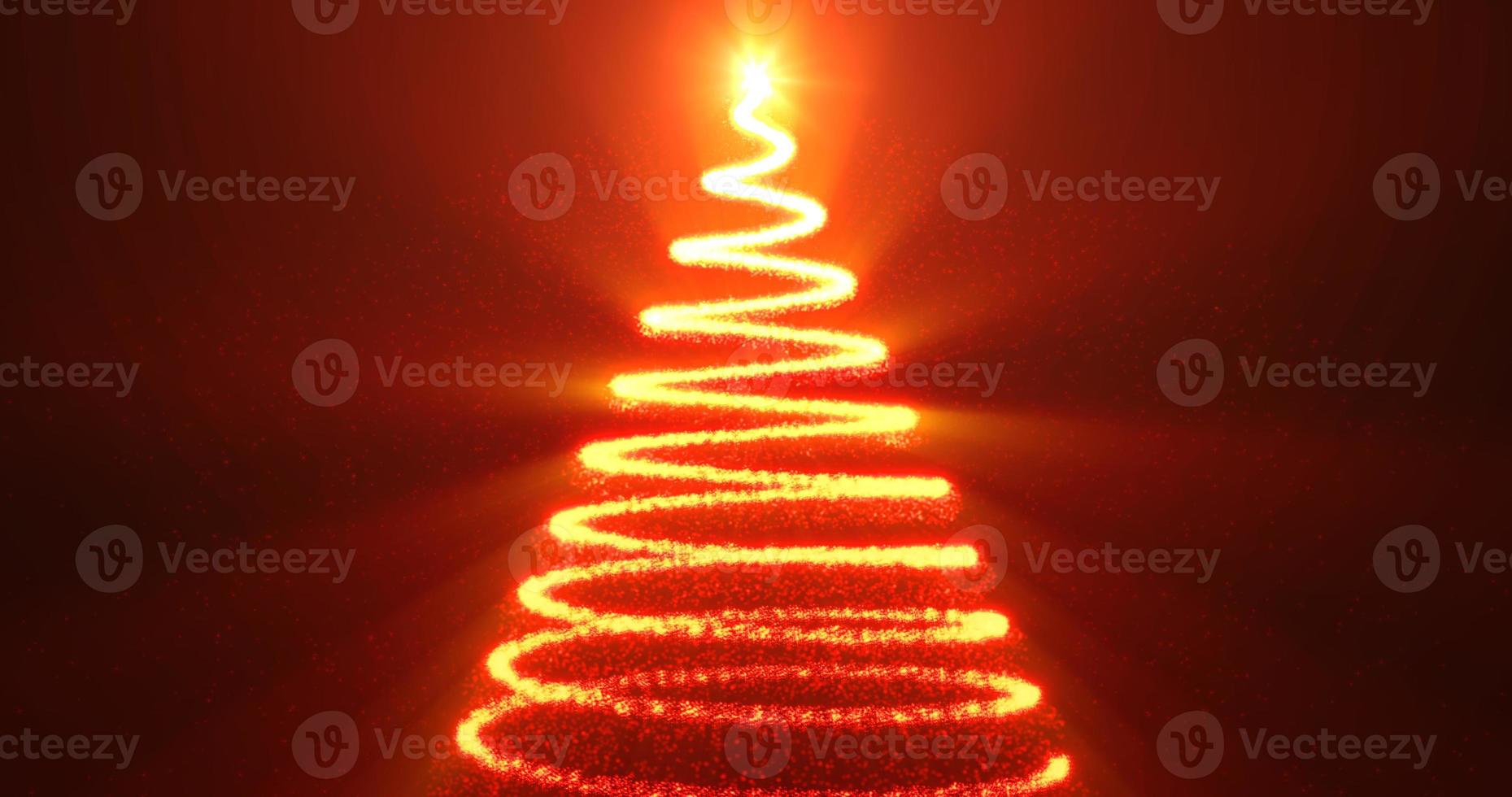 Christmas red orange fiery Christmas tree festive made of bright glowing shiny beautiful particles and lines. Abstract background photo